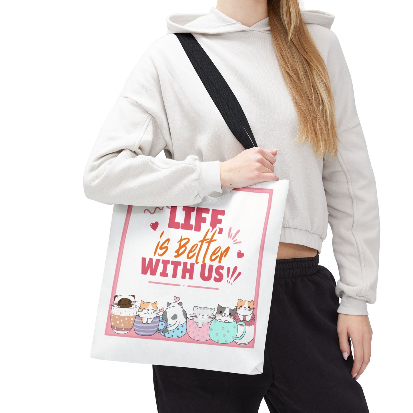 Whimsical Cat Tote Bag - "Life is Better with Us" - Cute Pet Lover Gift, Eco-Friendly Shopping Bag, Fun Summer Accessory, Stylish [...]
