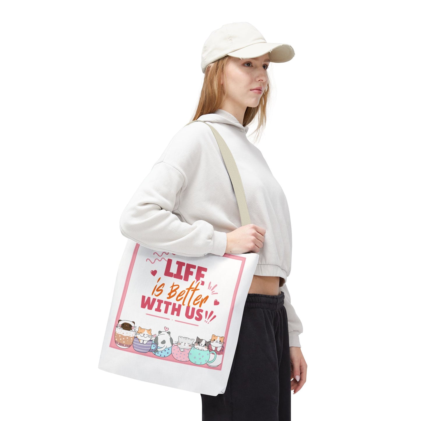 Whimsical Cat Tote Bag - "Life is Better with Us" - Cute Pet Lover Gift, Eco-Friendly Shopping Bag, Fun Summer Accessory, Stylish [...]