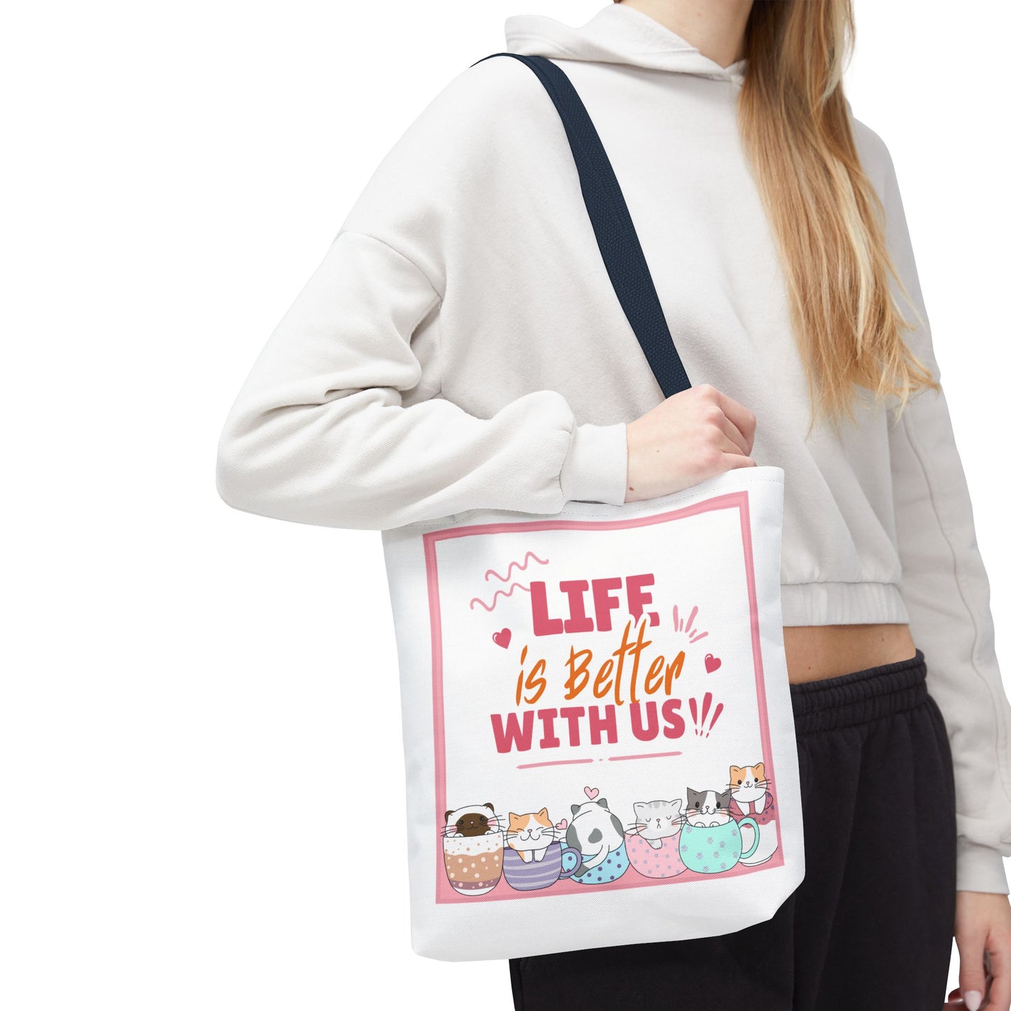 Whimsical Cat Tote Bag - "Life is Better with Us" - Cute Pet Lover Gift, Eco-Friendly Shopping Bag, Fun Summer Accessory, Stylish [...]