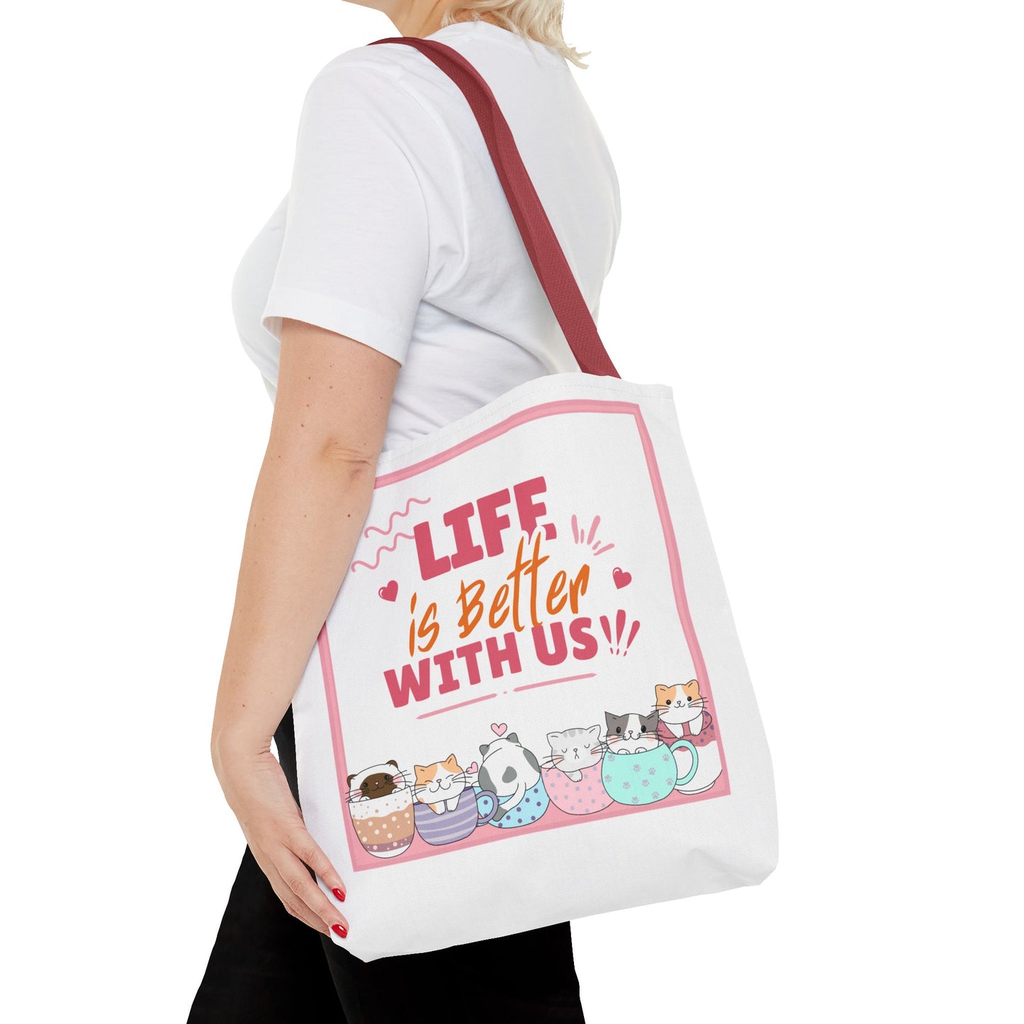Whimsical Cat Tote Bag - "Life is Better with Us" - Cute Pet Lover Gift, Eco-Friendly Shopping Bag, Fun Summer Accessory, Stylish [...]