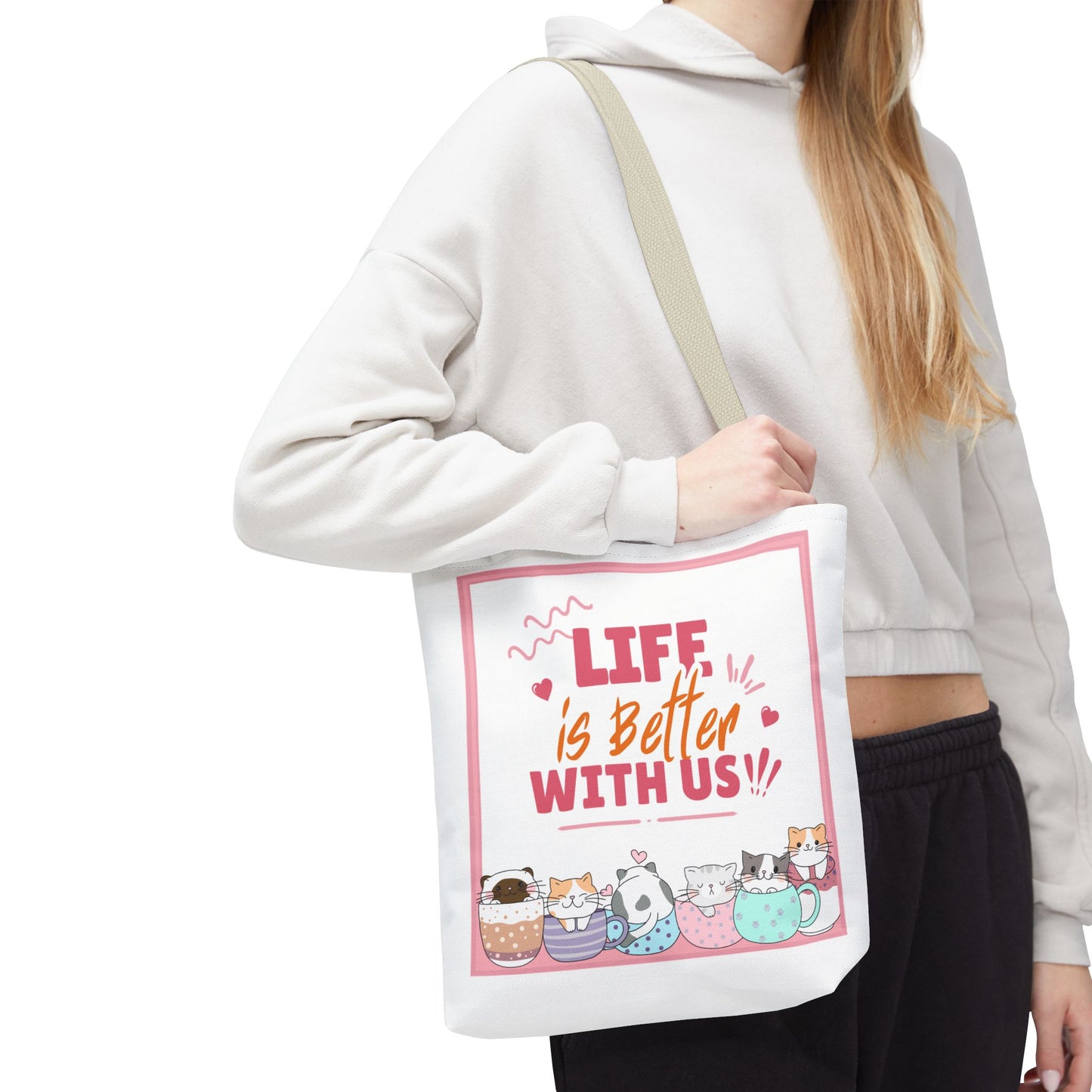 Whimsical Cat Tote Bag - "Life is Better with Us" - Cute Pet Lover Gift, Eco-Friendly Shopping Bag, Fun Summer Accessory, Stylish [...]