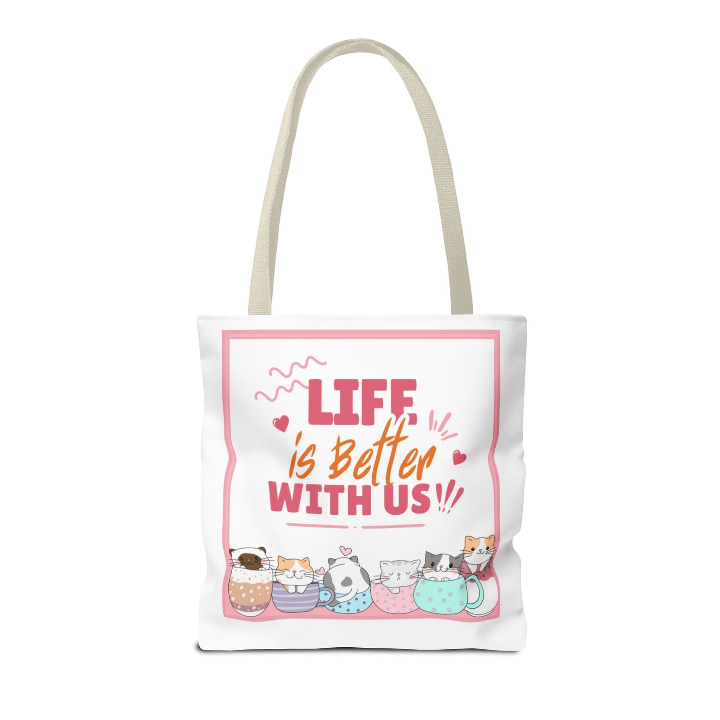 Whimsical Cat Tote Bag - "Life is Better with Us" - Cute Pet Lover Gift, Eco-Friendly Shopping Bag, Fun Summer Accessory, Stylish [...]