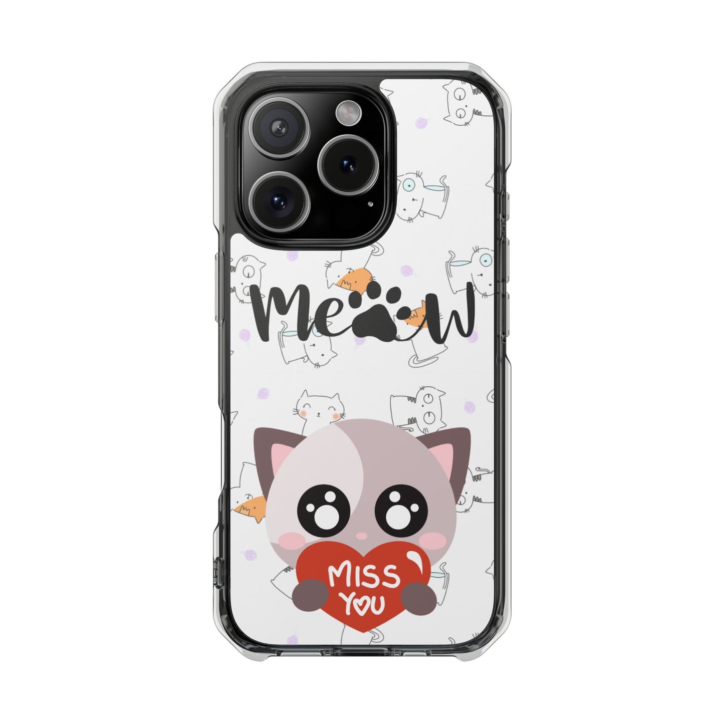 Cute Cat Magnetic Phone Case – “Meow” Design | Pet Lover Gift | iPhone 14–16 Series | Cat Mom Essential by Pawsy Prints