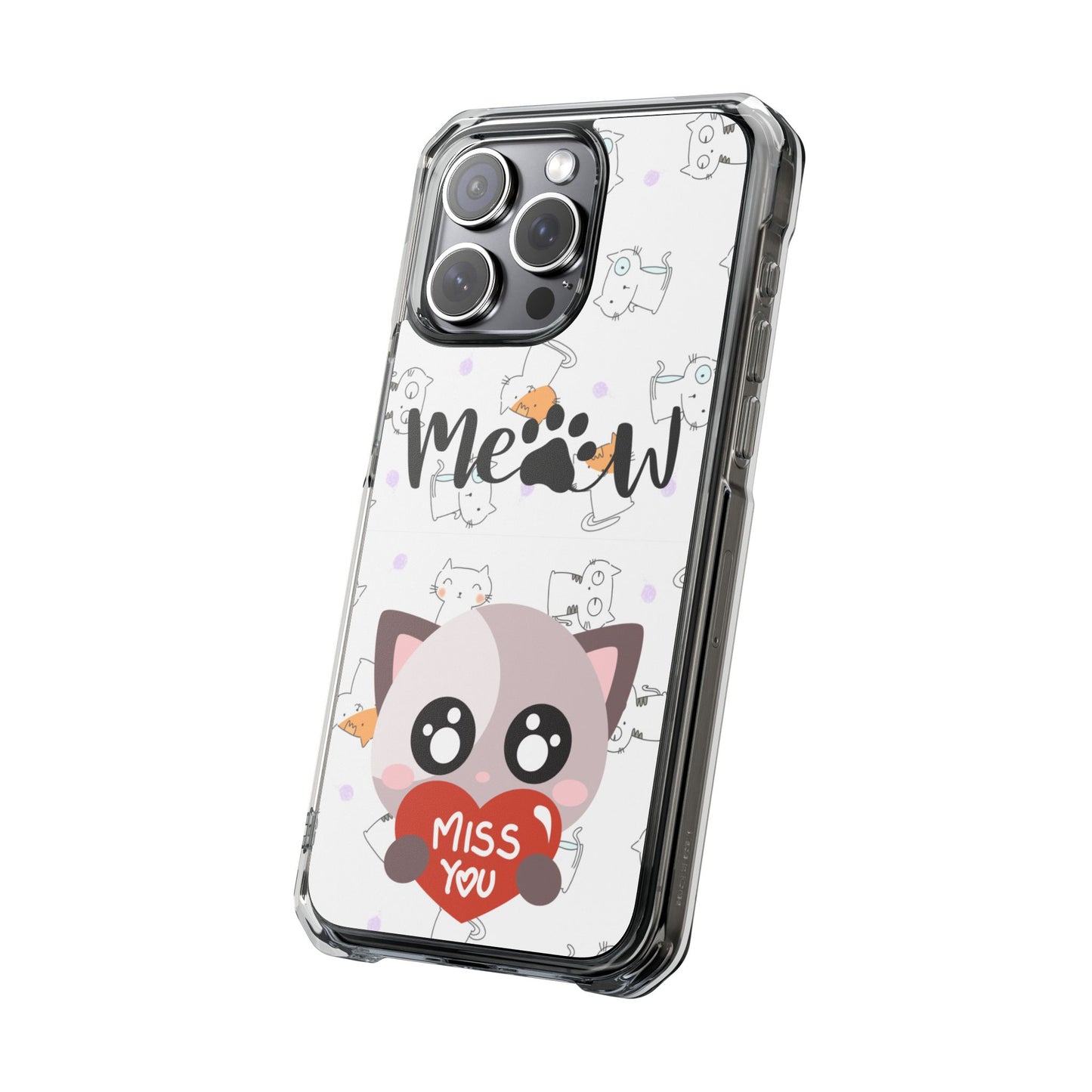 Cute Cat Magnetic Phone Case – “Meow” Design | Pet Lover Gift | iPhone 14–16 Series | Cat Mom Essential by Pawsy Prints