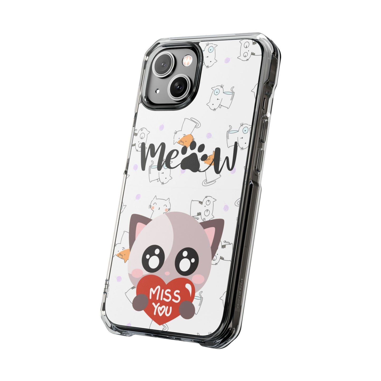 Cute Cat Magnetic Phone Case – “Meow” Design | Pet Lover Gift | iPhone 14–16 Series | Cat Mom Essential by Pawsy Prints