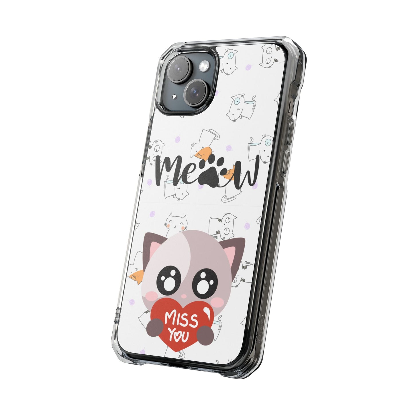 Cute Cat Magnetic Phone Case – “Meow” Design | Pet Lover Gift | iPhone 14–16 Series | Cat Mom Essential by Pawsy Prints