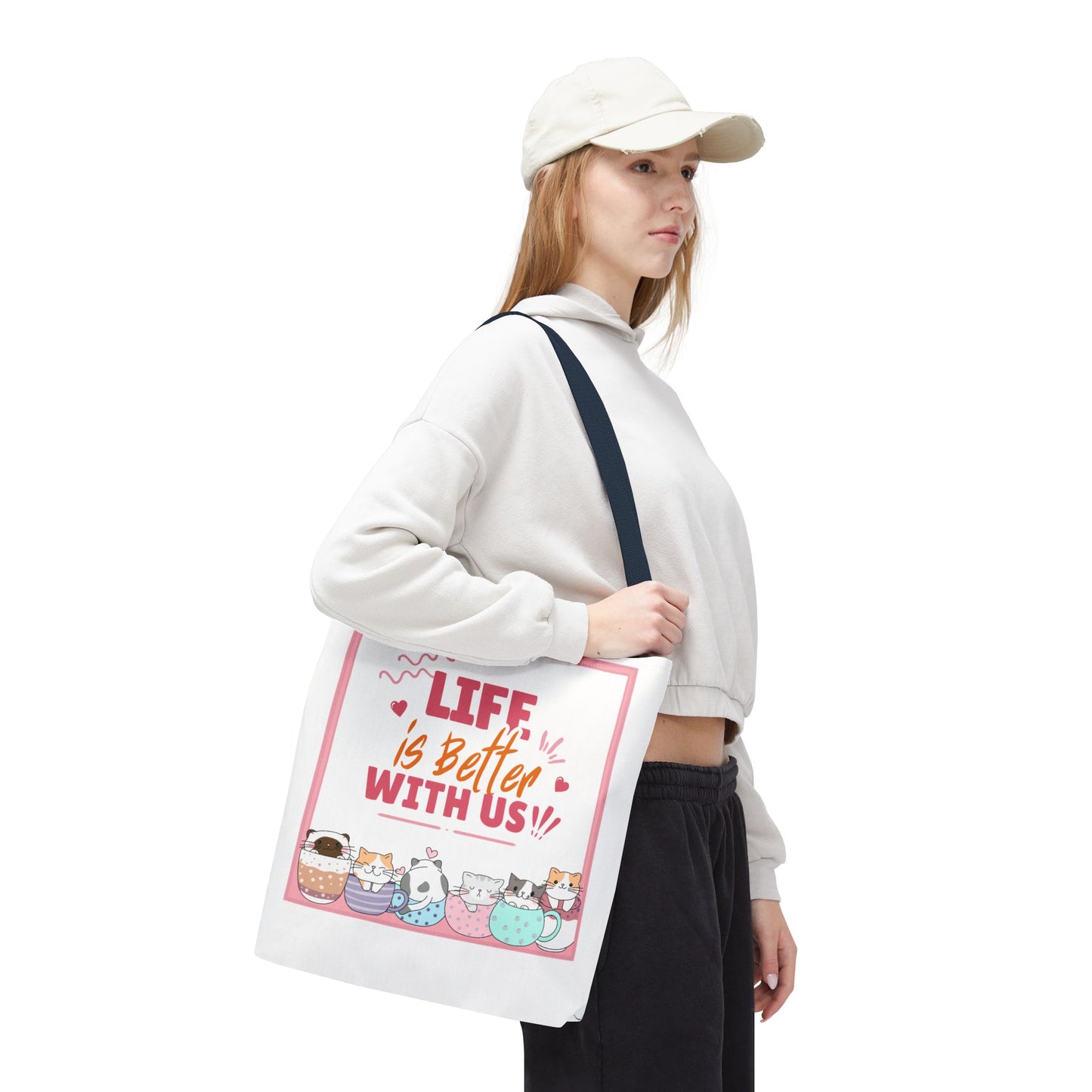 Whimsical Cat Tote Bag - "Life is Better with Us" - Cute Pet Lover Gift, Eco-Friendly Shopping Bag, Fun Summer Accessory, Stylish [...]