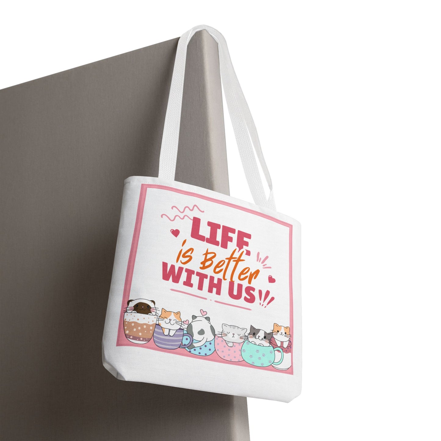 Whimsical Cat Tote Bag - "Life is Better with Us" - Cute Pet Lover Gift, Eco-Friendly Shopping Bag, Fun Summer Accessory, Stylish [...]
