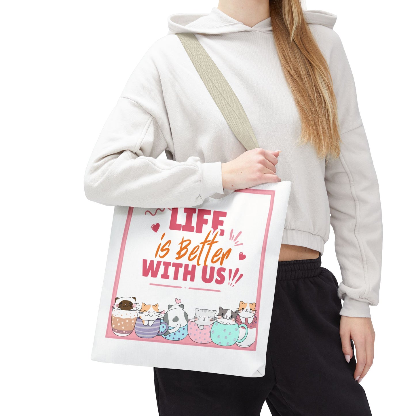 Whimsical Cat Tote Bag - "Life is Better with Us" - Cute Pet Lover Gift, Eco-Friendly Shopping Bag, Fun Summer Accessory, Stylish [...]