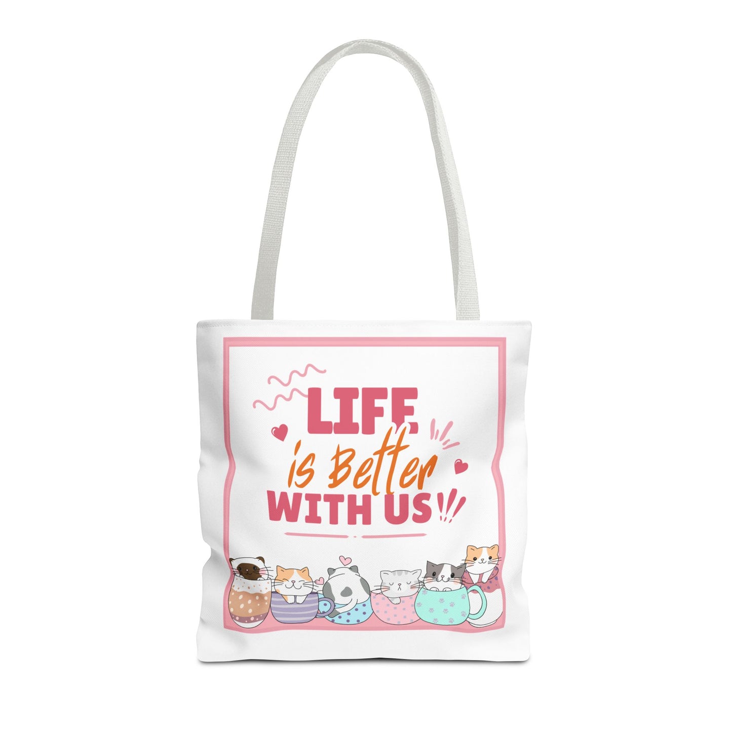 Whimsical Cat Tote Bag - "Life is Better with Us" - Cute Pet Lover Gift, Eco-Friendly Shopping Bag, Fun Summer Accessory, Stylish [...]