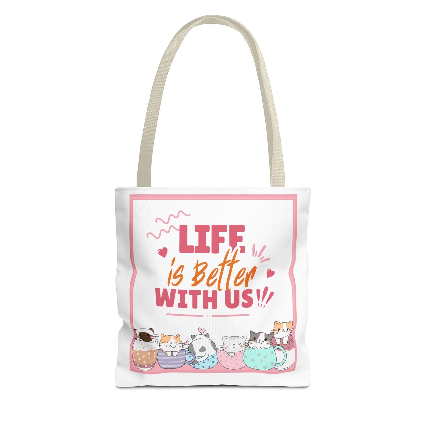 Whimsical Cat Tote Bag - "Life is Better with Us" - Cute Pet Lover Gift, Eco-Friendly Shopping Bag, Fun Summer Accessory, Stylish [...]