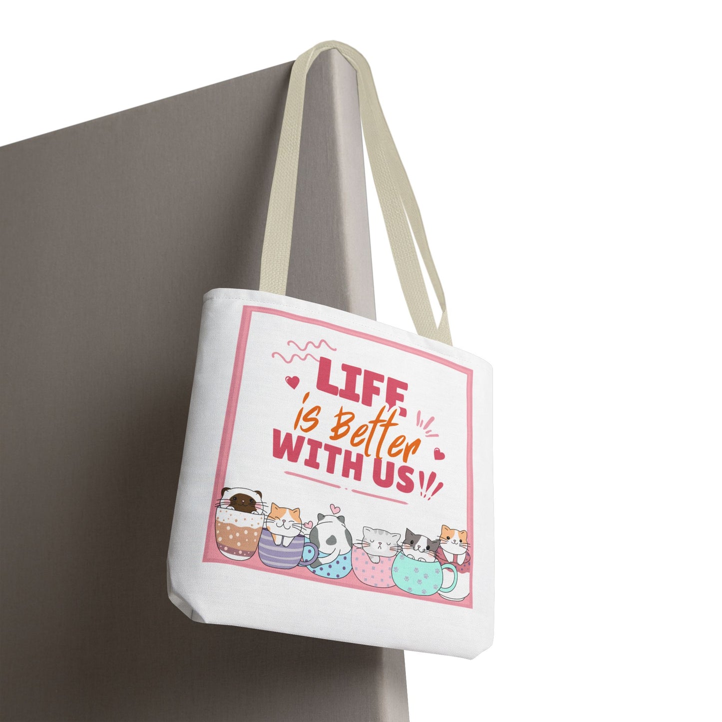 Whimsical Cat Tote Bag - "Life is Better with Us" - Cute Pet Lover Gift, Eco-Friendly Shopping Bag, Fun Summer Accessory, Stylish [...]