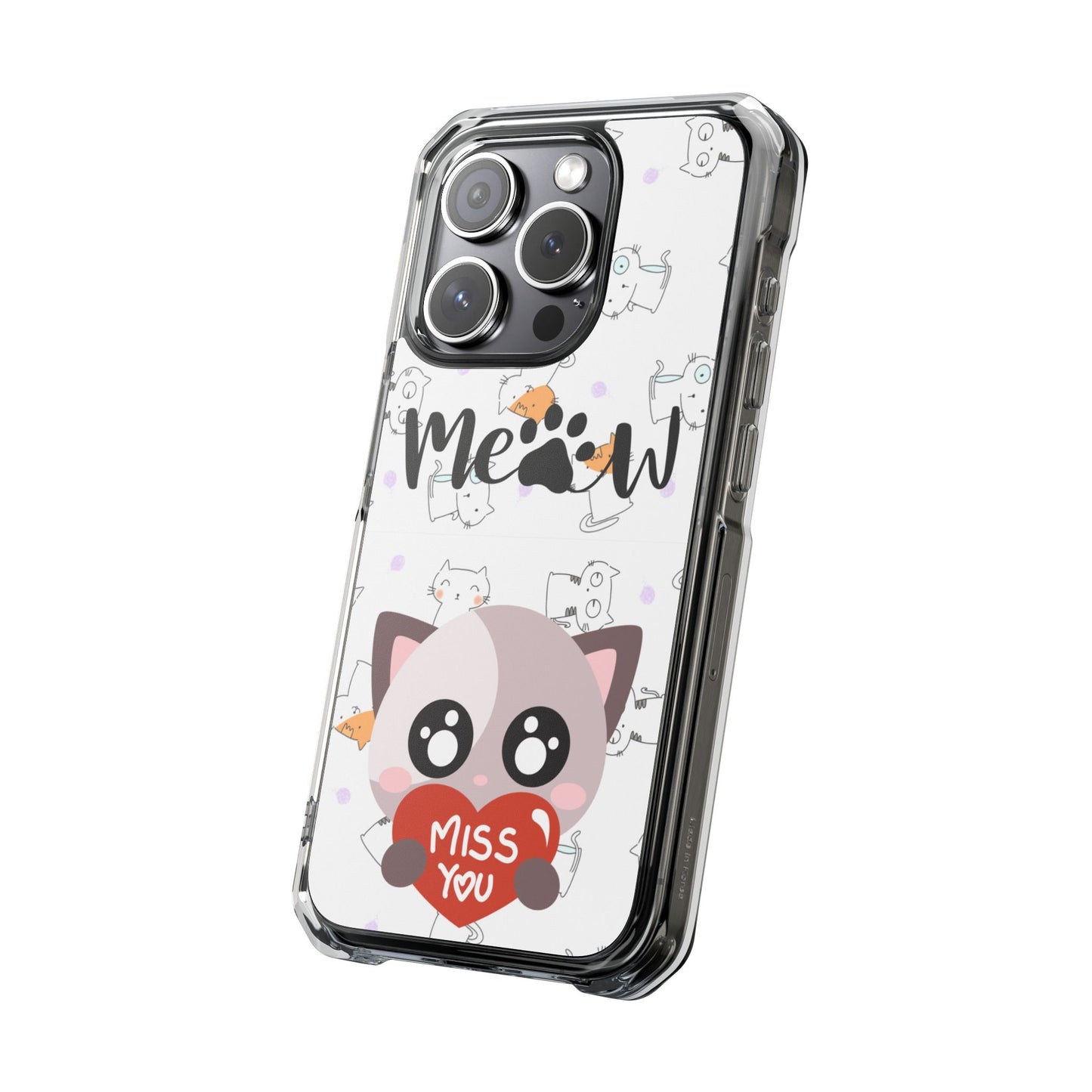 Cute Cat Magnetic Phone Case – “Meow” Design | Pet Lover Gift | iPhone 14–16 Series | Cat Mom Essential by Pawsy Prints