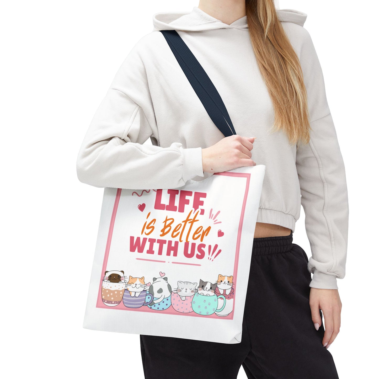Whimsical Cat Tote Bag - "Life is Better with Us" - Cute Pet Lover Gift, Eco-Friendly Shopping Bag, Fun Summer Accessory, Stylish [...]