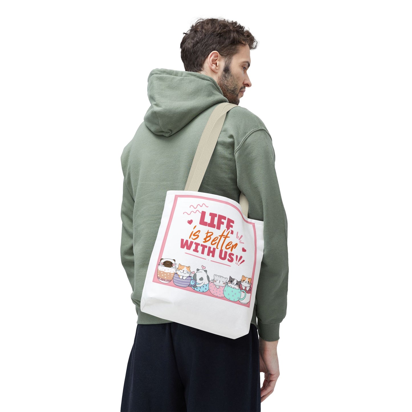 Whimsical Cat Tote Bag - "Life is Better with Us" - Cute Pet Lover Gift, Eco-Friendly Shopping Bag, Fun Summer Accessory, Stylish [...]
