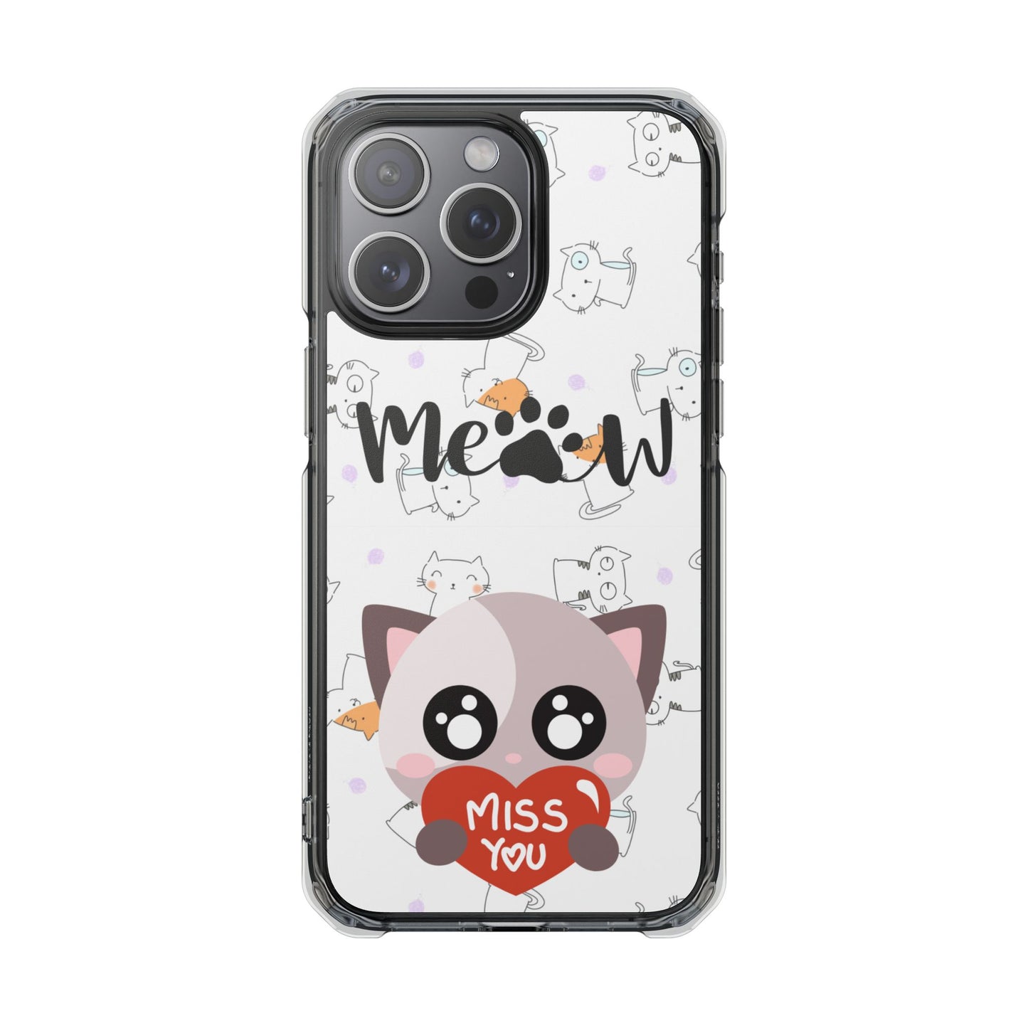 Cute Cat Magnetic Phone Case – “Meow” Design | Pet Lover Gift | iPhone 14–16 Series | Cat Mom Essential by Pawsy Prints