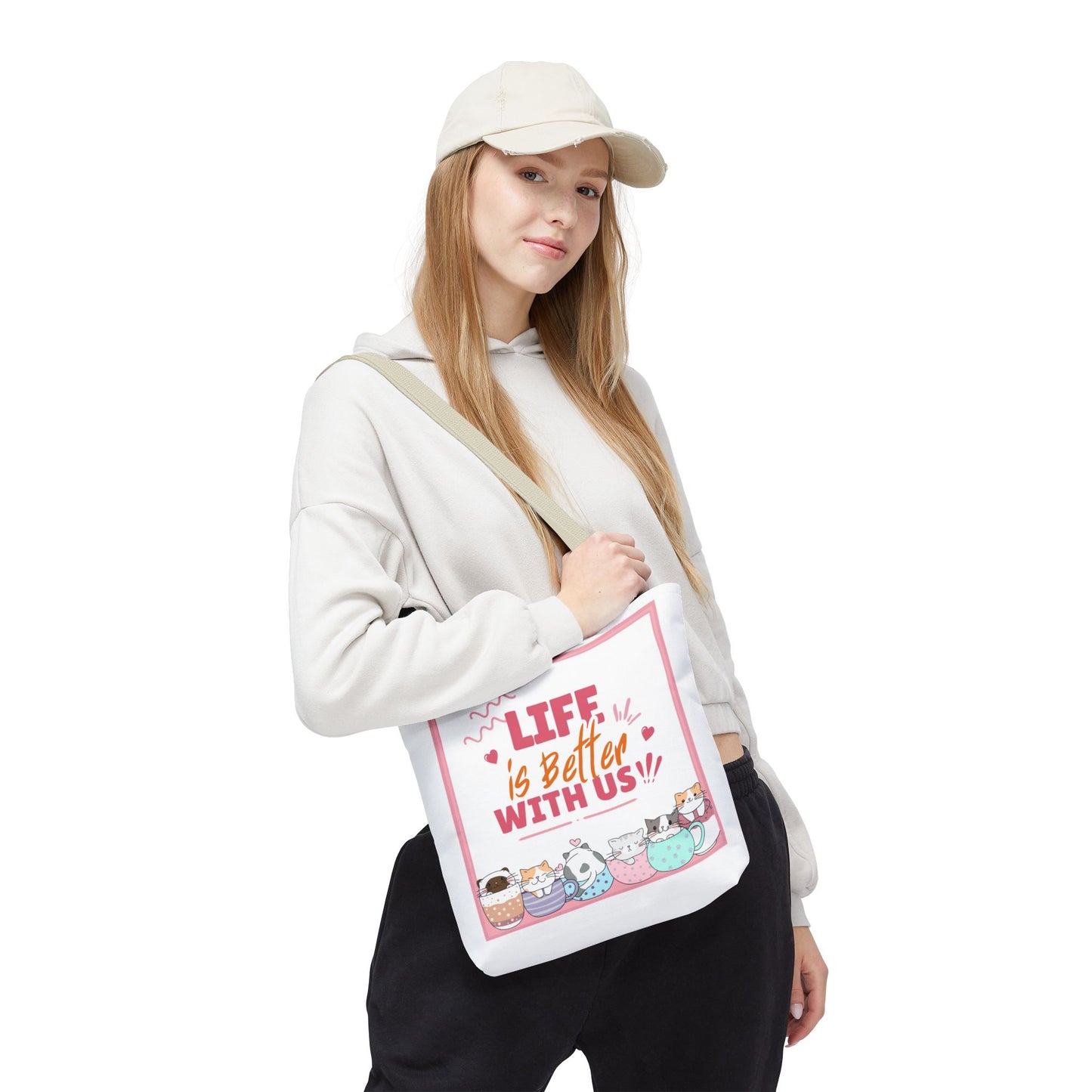 Whimsical Cat Tote Bag - "Life is Better with Us" - Cute Pet Lover Gift, Eco-Friendly Shopping Bag, Fun Summer Accessory, Stylish [...]