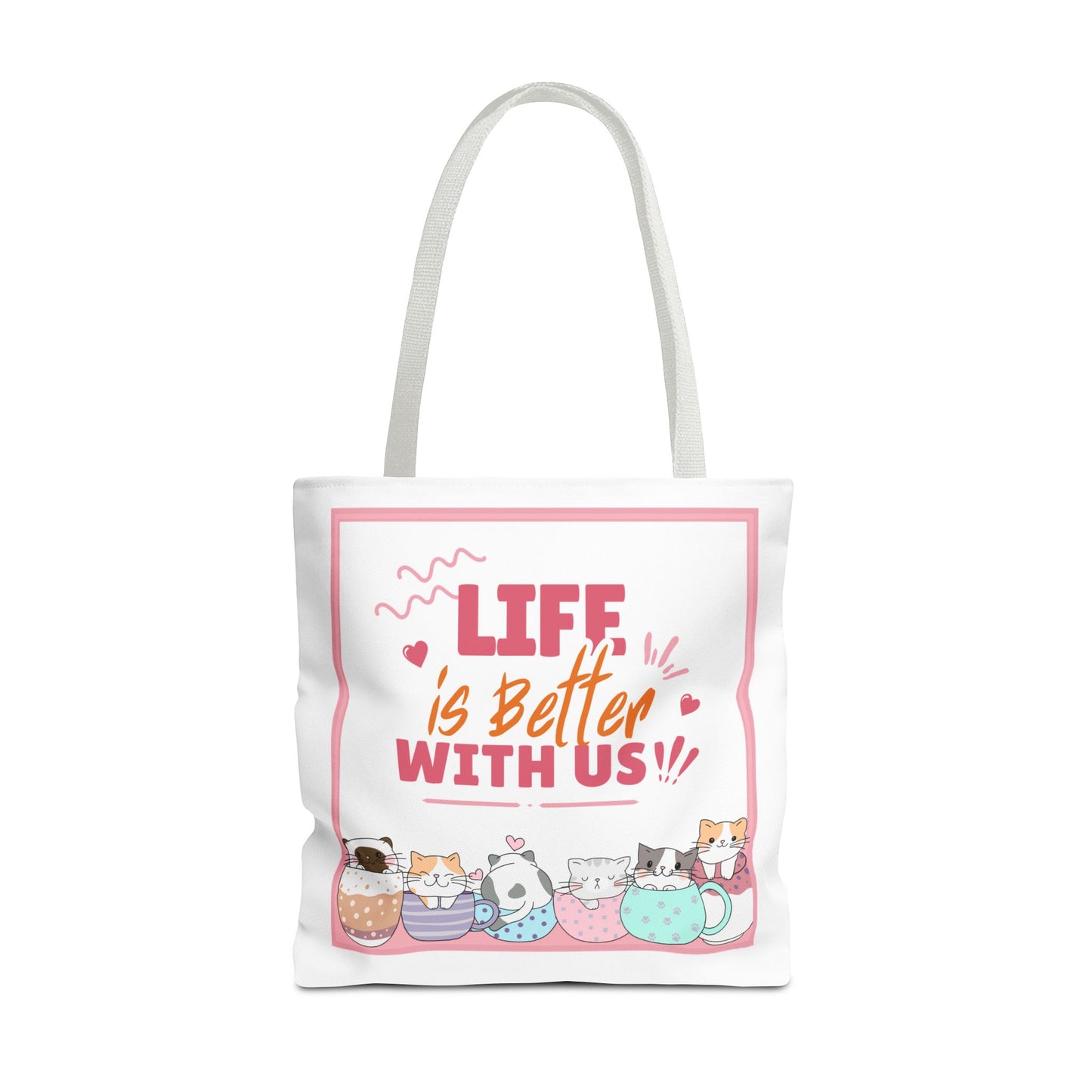 Whimsical Cat Tote Bag - "Life is Better with Us" - Cute Pet Lover Gift, Eco-Friendly Shopping Bag, Fun Summer Accessory, Stylish [...]