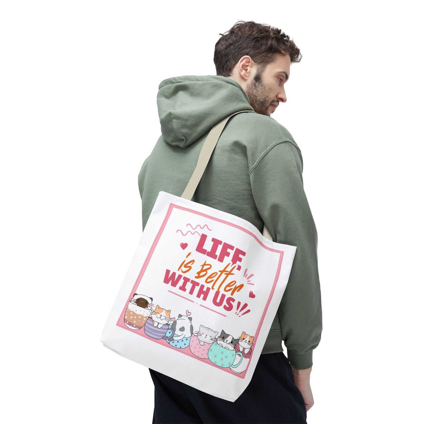 Whimsical Cat Tote Bag - "Life is Better with Us" - Cute Pet Lover Gift, Eco-Friendly Shopping Bag, Fun Summer Accessory, Stylish [...]