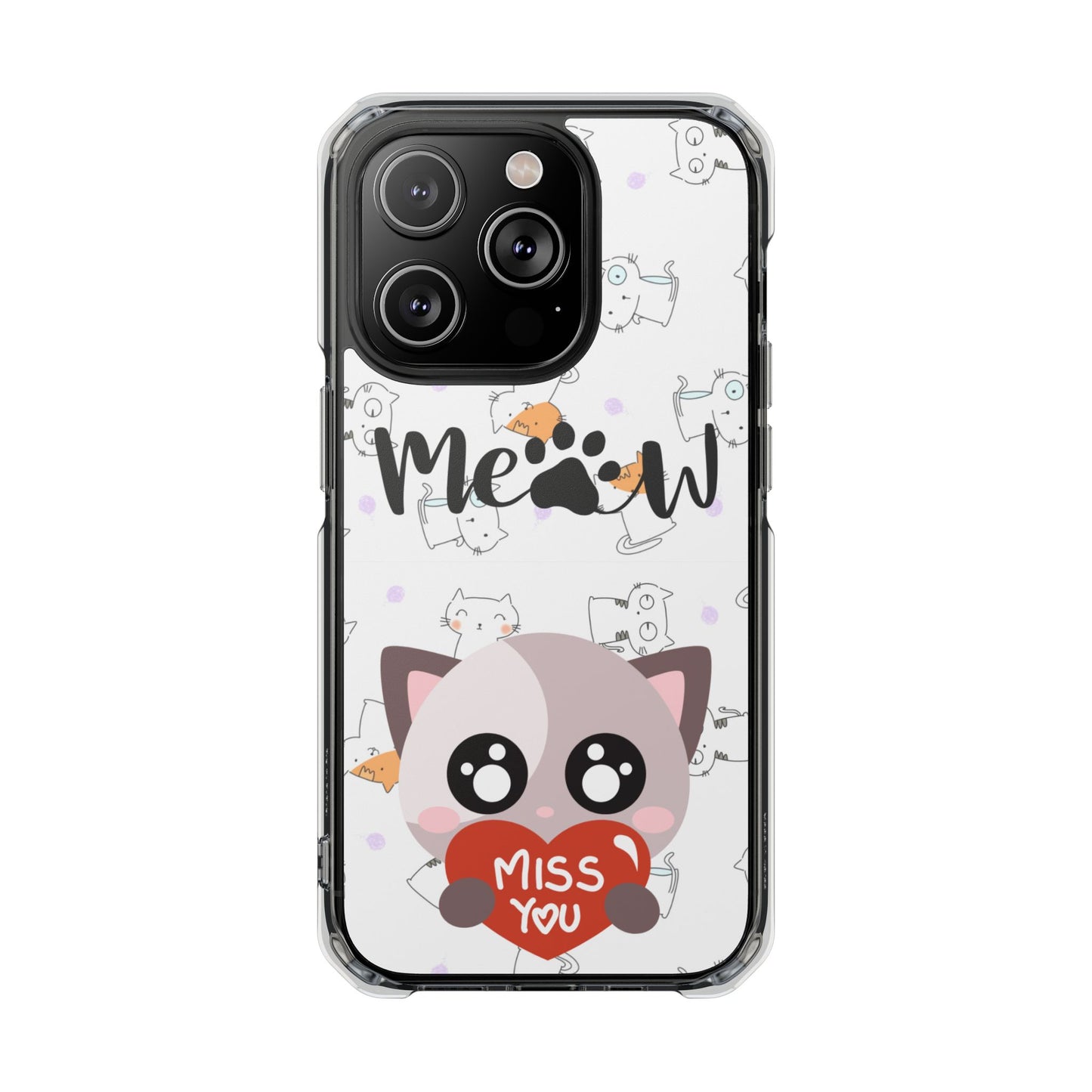 Cute Cat Magnetic Phone Case – “Meow” Design | Pet Lover Gift | iPhone 14–16 Series | Cat Mom Essential by Pawsy Prints