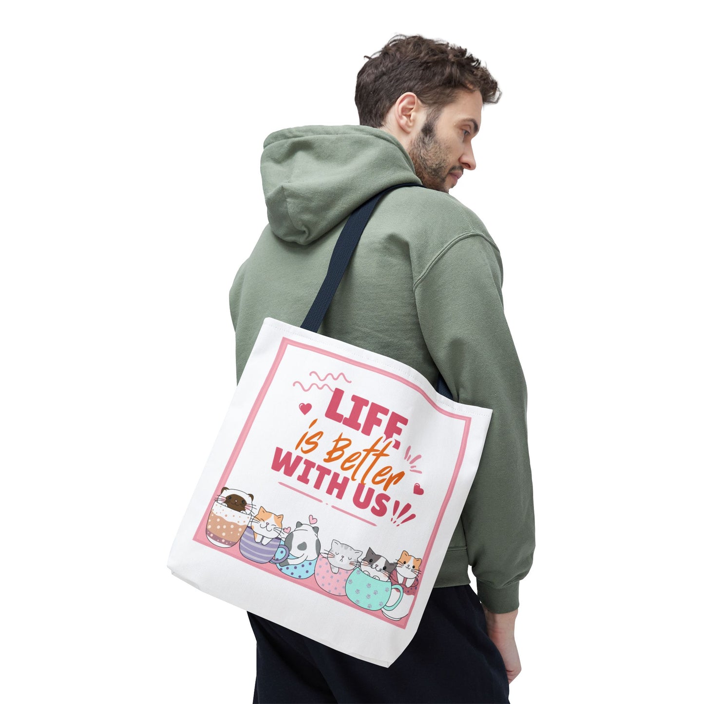 Whimsical Cat Tote Bag - "Life is Better with Us" - Cute Pet Lover Gift, Eco-Friendly Shopping Bag, Fun Summer Accessory, Stylish [...]