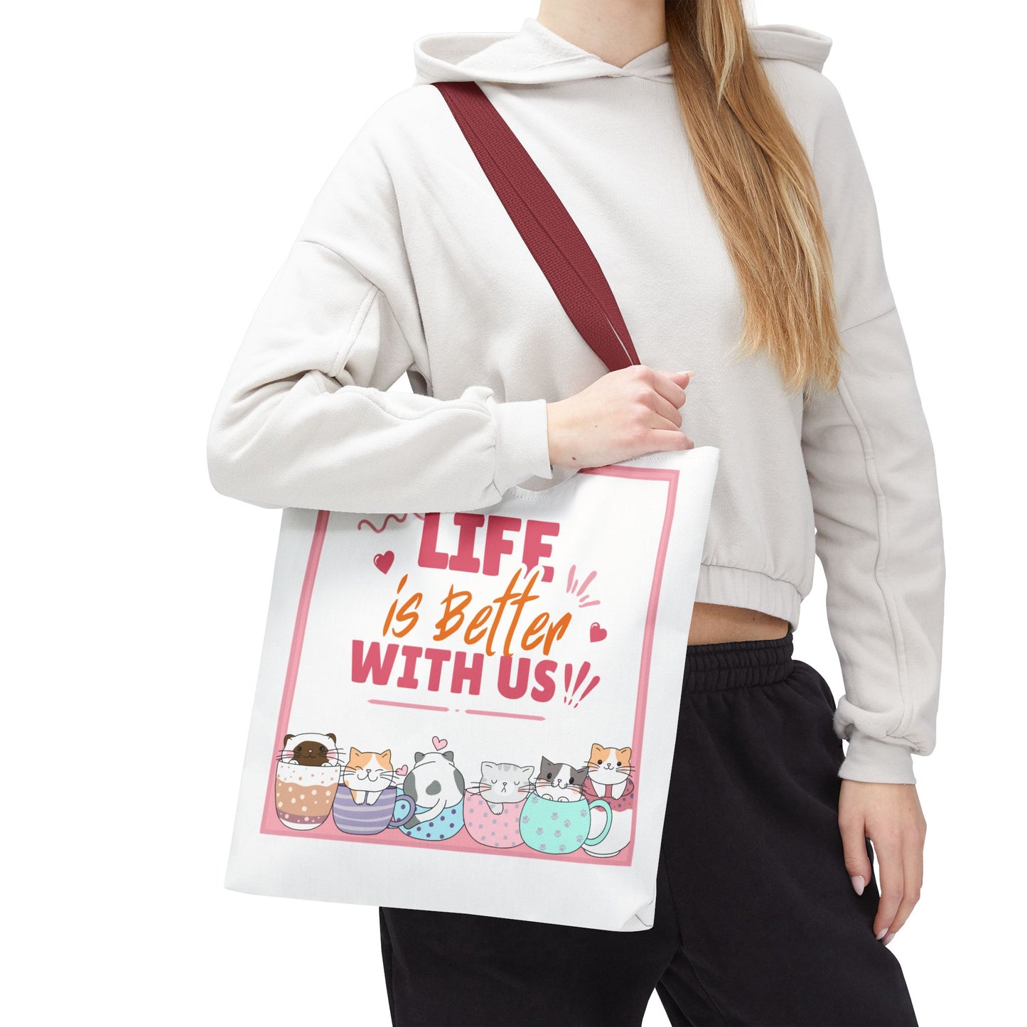 Whimsical Cat Tote Bag - "Life is Better with Us" - Cute Pet Lover Gift, Eco-Friendly Shopping Bag, Fun Summer Accessory, Stylish [...]