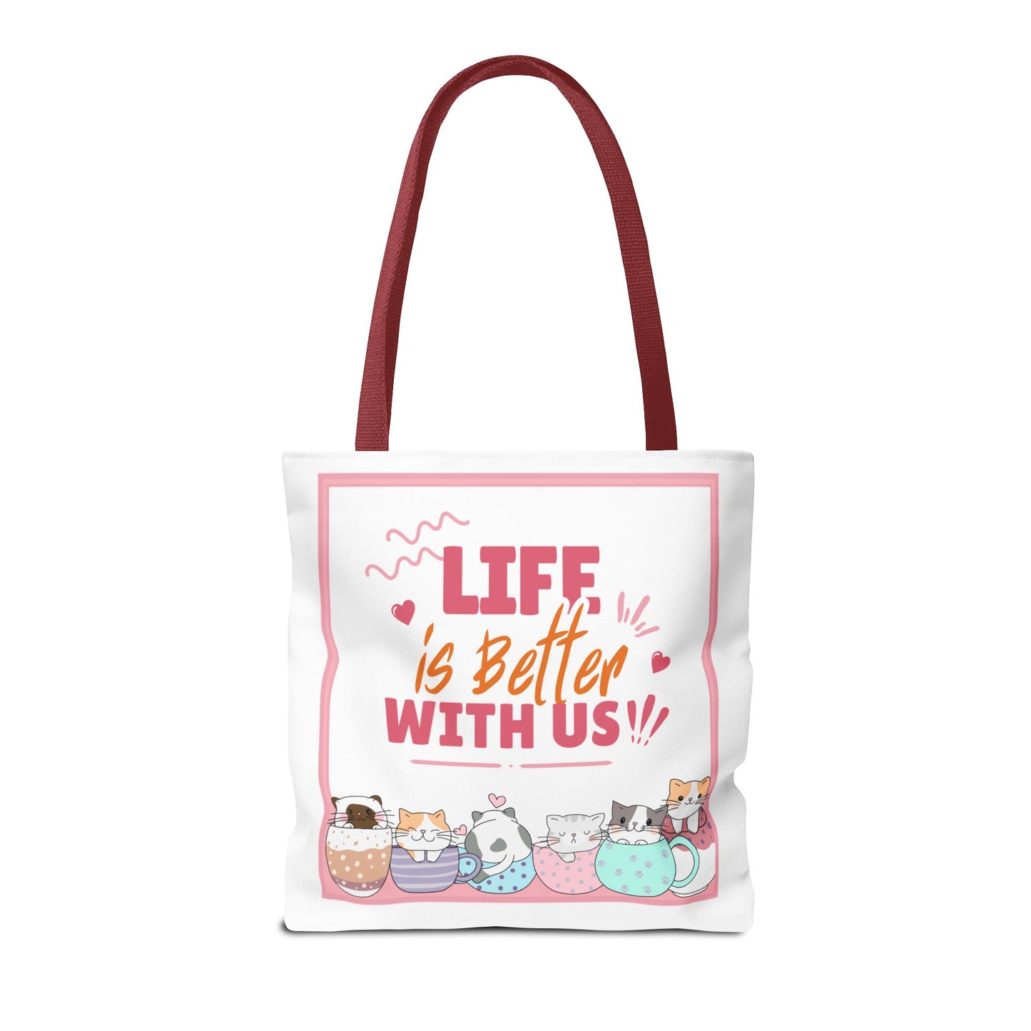 Whimsical Cat Tote Bag - "Life is Better with Us" - Cute Pet Lover Gift, Eco-Friendly Shopping Bag, Fun Summer Accessory, Stylish [...]