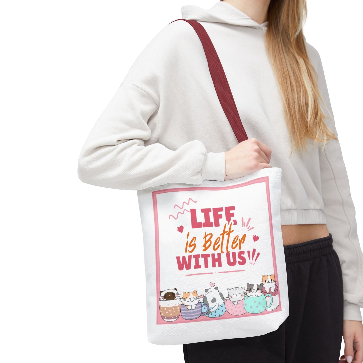 Whimsical Cat Tote Bag - "Life is Better with Us" - Cute Pet Lover Gift, Eco-Friendly Shopping Bag, Fun Summer Accessory, Stylish [...]