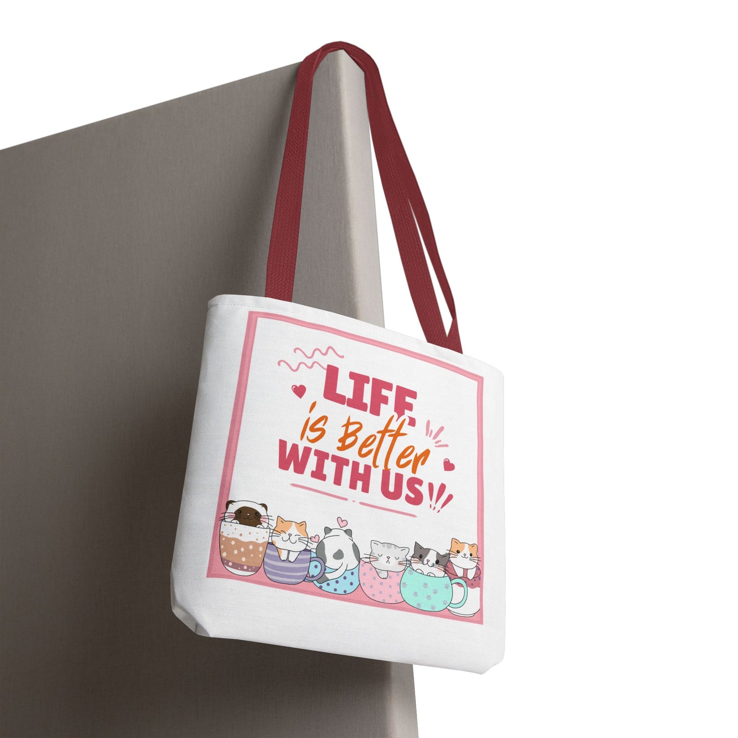 Whimsical Cat Tote Bag - "Life is Better with Us" - Cute Pet Lover Gift, Eco-Friendly Shopping Bag, Fun Summer Accessory, Stylish [...]