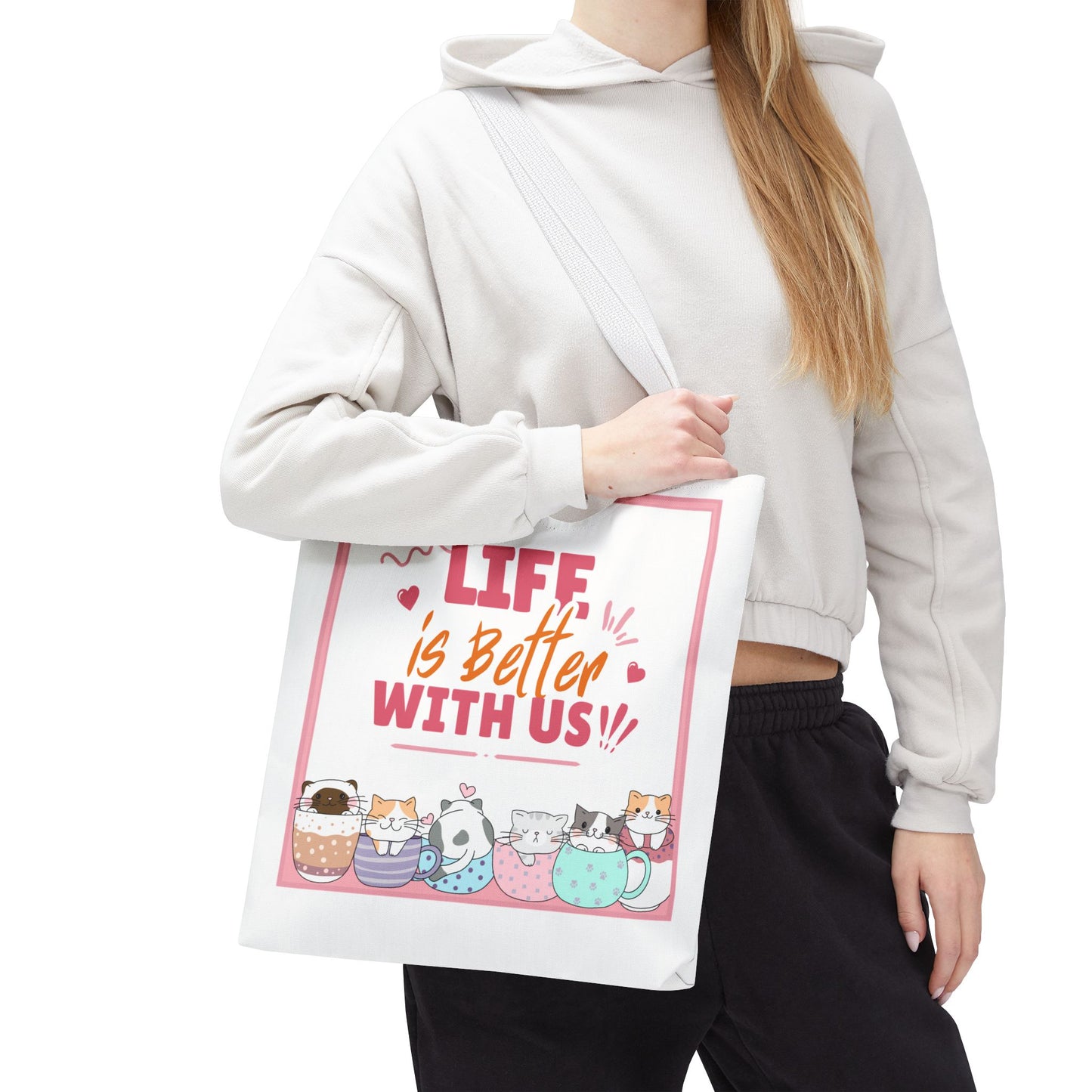 Whimsical Cat Tote Bag - "Life is Better with Us" - Cute Pet Lover Gift, Eco-Friendly Shopping Bag, Fun Summer Accessory, Stylish [...]