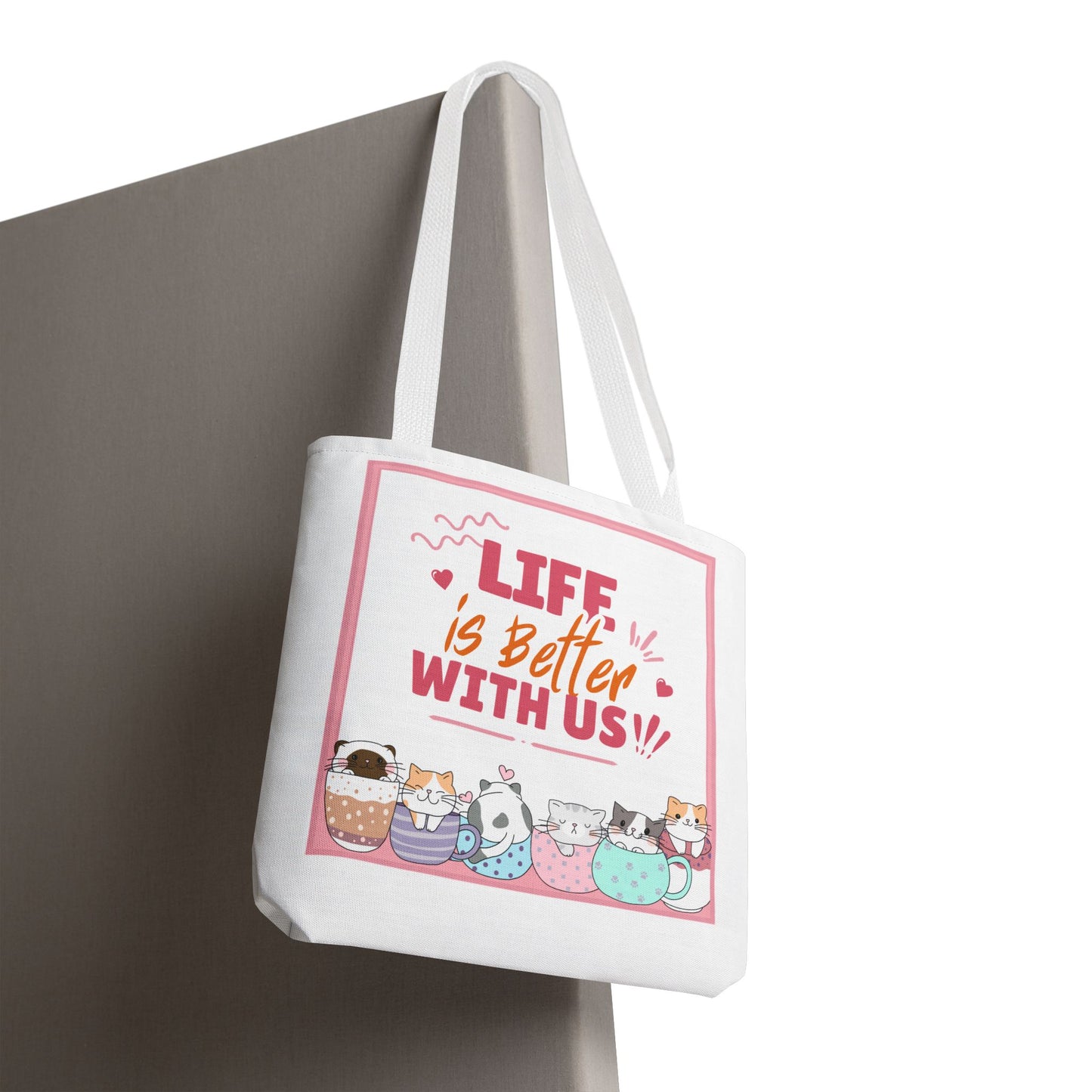 Whimsical Cat Tote Bag - "Life is Better with Us" - Cute Pet Lover Gift, Eco-Friendly Shopping Bag, Fun Summer Accessory, Stylish [...]