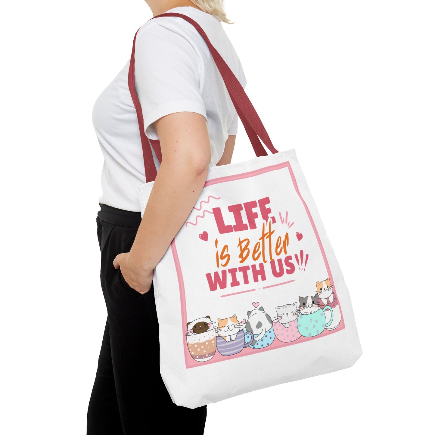 Whimsical Cat Tote Bag - "Life is Better with Us" - Cute Pet Lover Gift, Eco-Friendly Shopping Bag, Fun Summer Accessory, Stylish [...]
