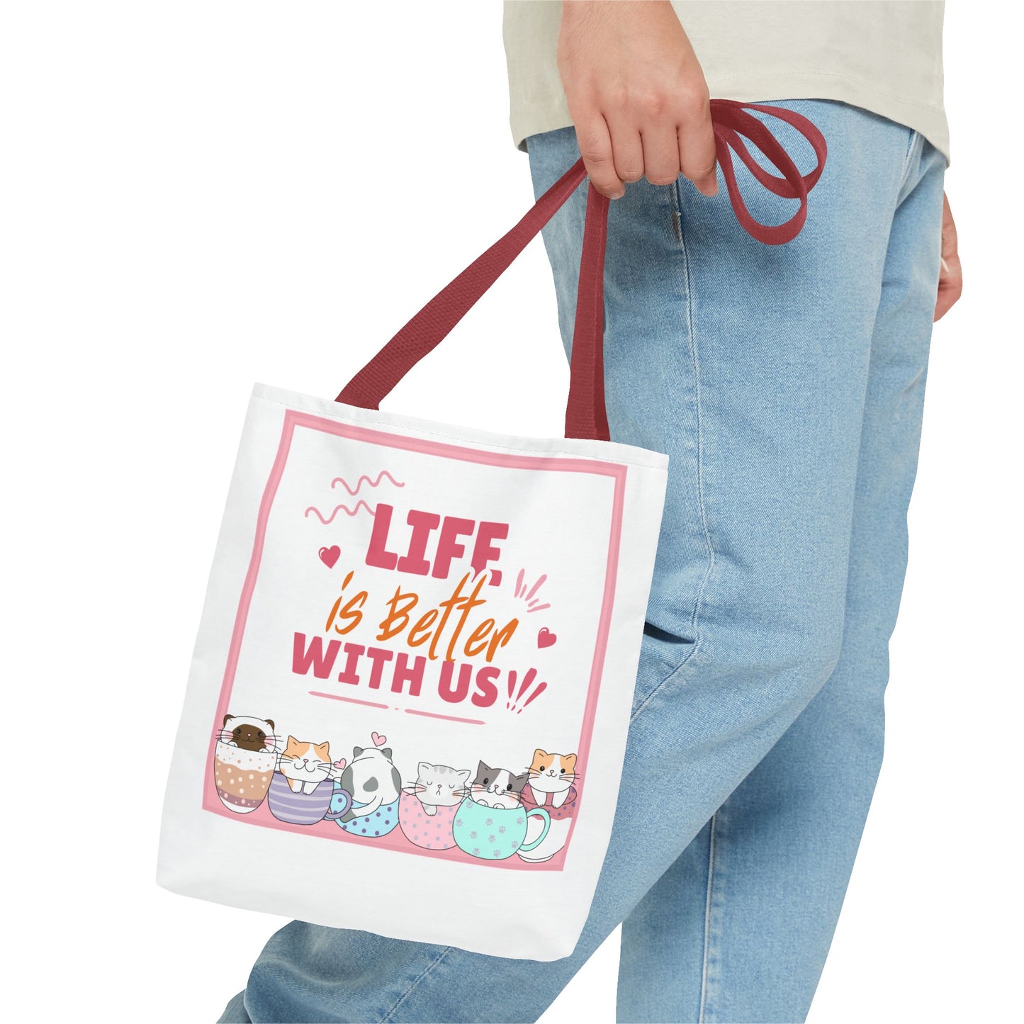 Whimsical Cat Tote Bag - "Life is Better with Us" - Cute Pet Lover Gift, Eco-Friendly Shopping Bag, Fun Summer Accessory, Stylish [...]
