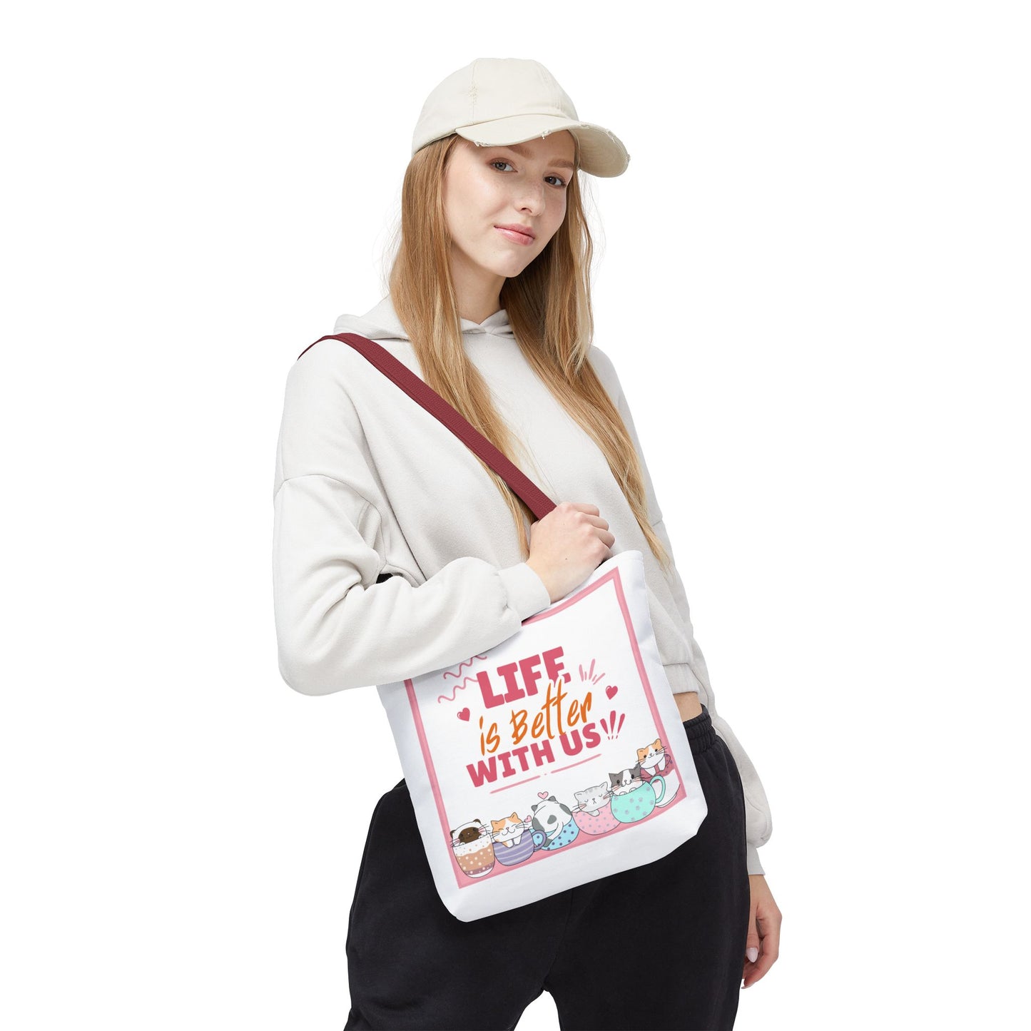 Whimsical Cat Tote Bag - "Life is Better with Us" - Cute Pet Lover Gift, Eco-Friendly Shopping Bag, Fun Summer Accessory, Stylish [...]