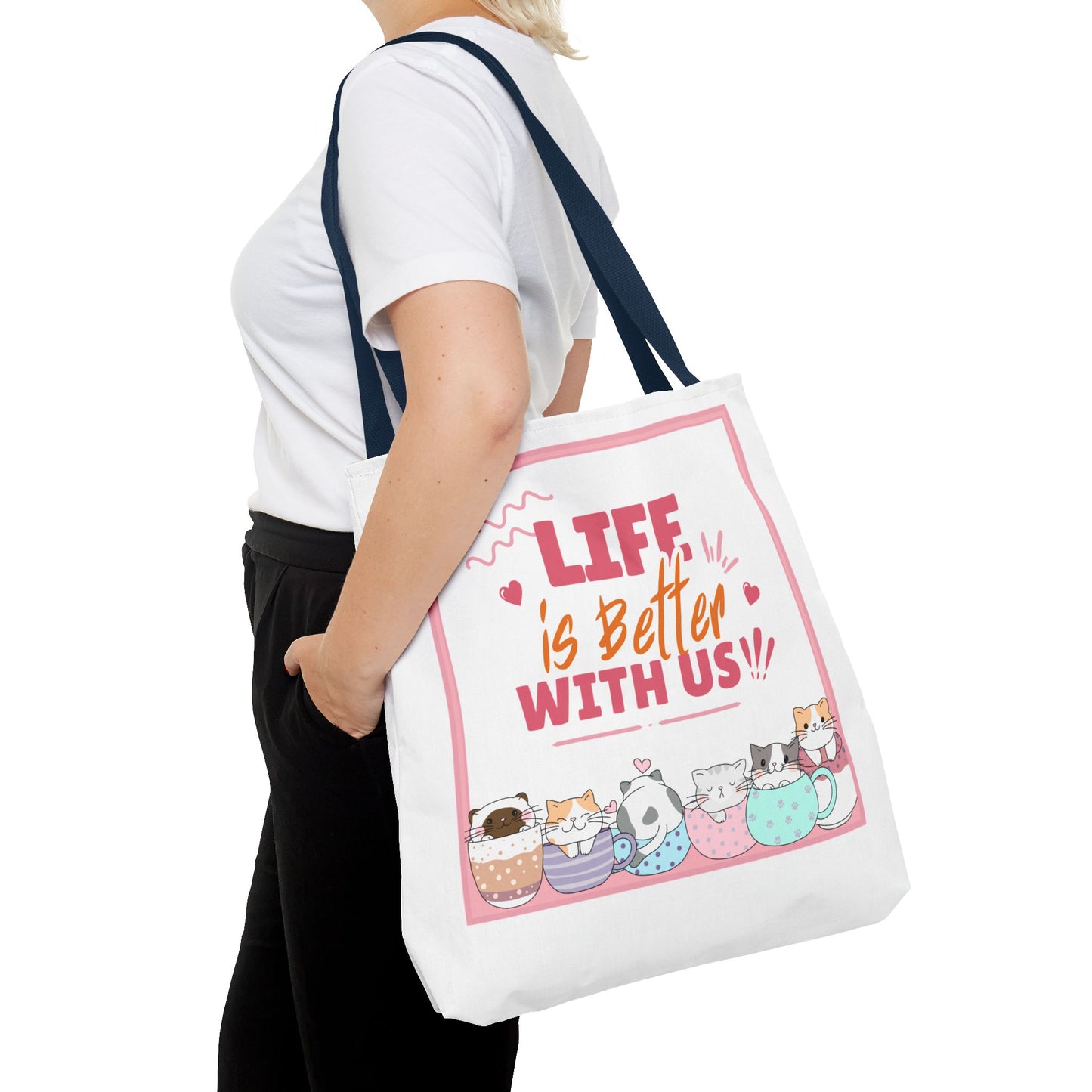 Whimsical Cat Tote Bag - "Life is Better with Us" - Cute Pet Lover Gift, Eco-Friendly Shopping Bag, Fun Summer Accessory, Stylish [...]