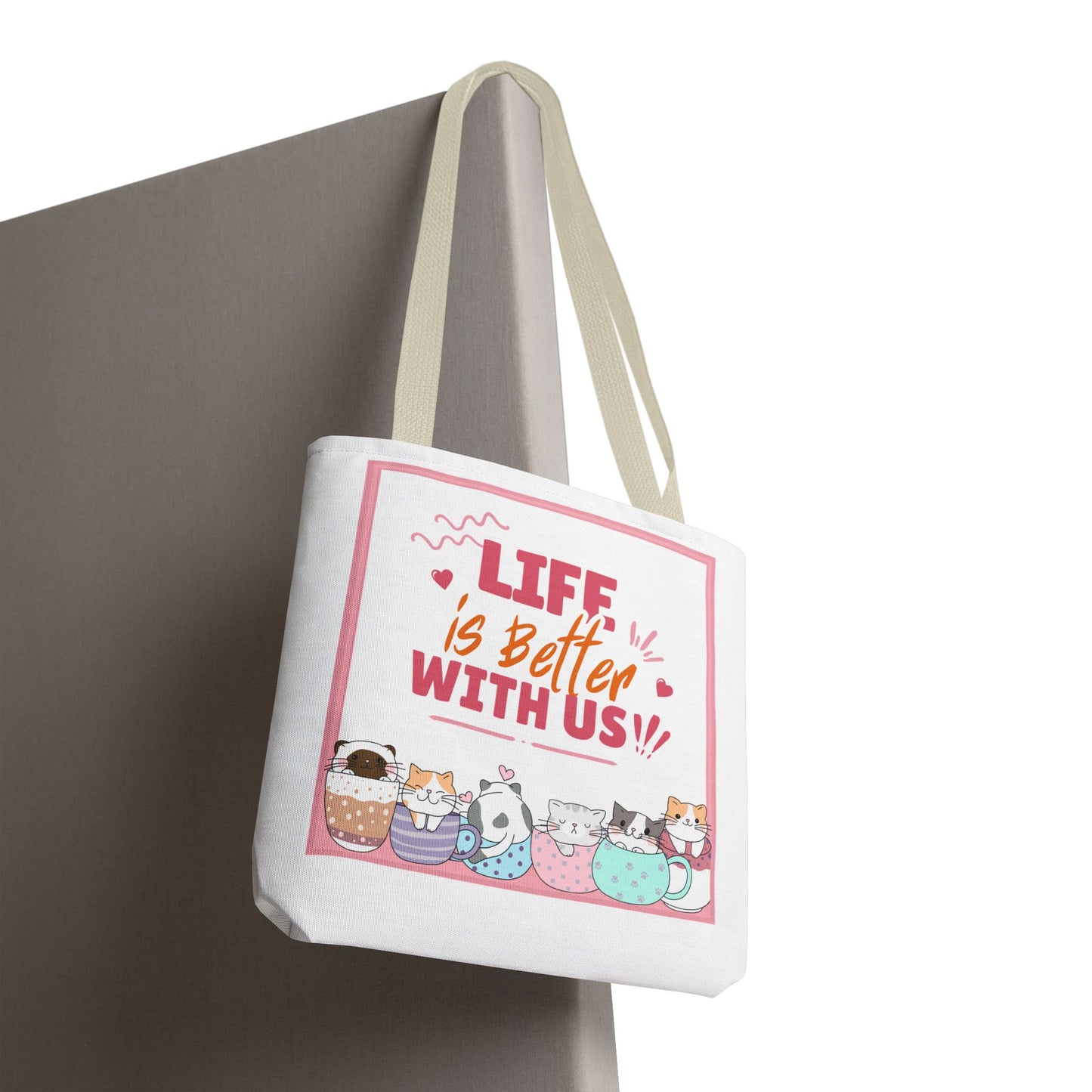 Whimsical Cat Tote Bag - "Life is Better with Us" - Cute Pet Lover Gift, Eco-Friendly Shopping Bag, Fun Summer Accessory, Stylish [...]
