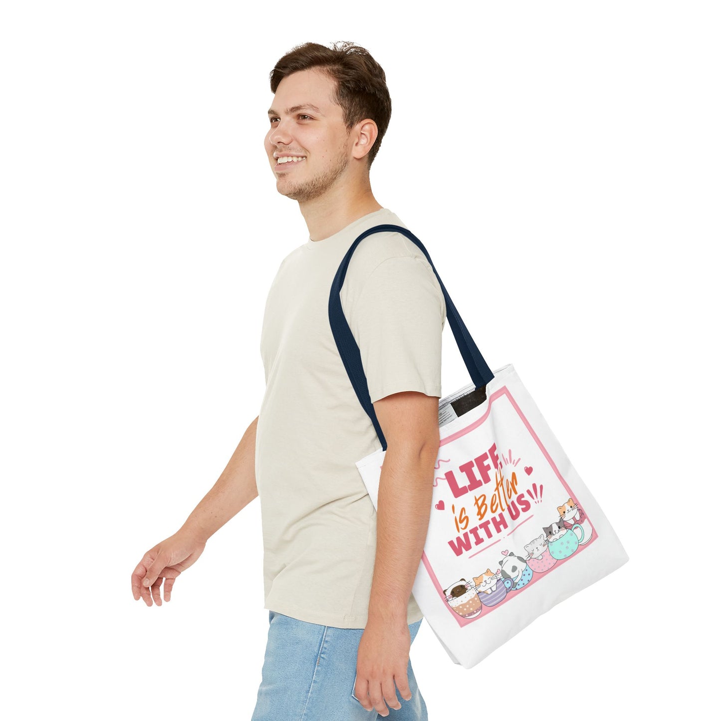 Whimsical Cat Tote Bag - "Life is Better with Us" - Cute Pet Lover Gift, Eco-Friendly Shopping Bag, Fun Summer Accessory, Stylish [...]