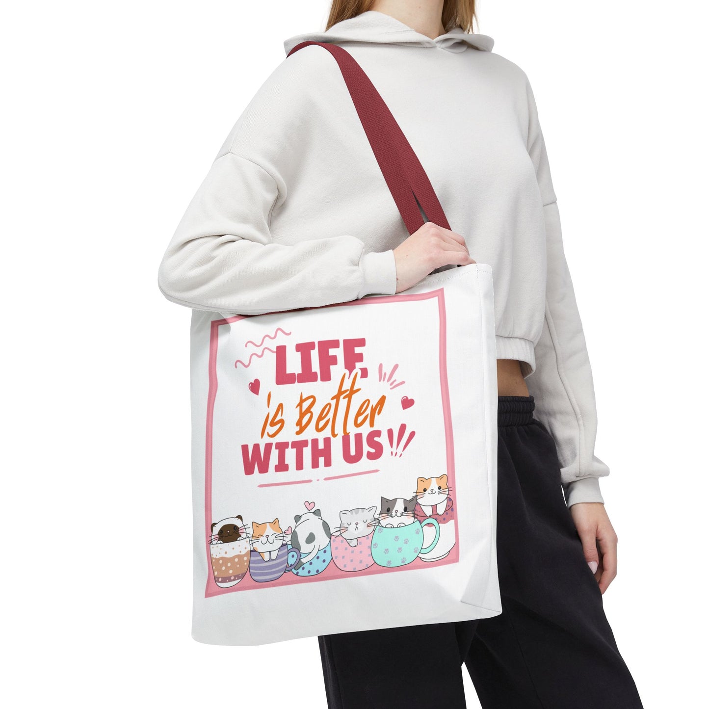 Whimsical Cat Tote Bag - "Life is Better with Us" - Cute Pet Lover Gift, Eco-Friendly Shopping Bag, Fun Summer Accessory, Stylish [...]