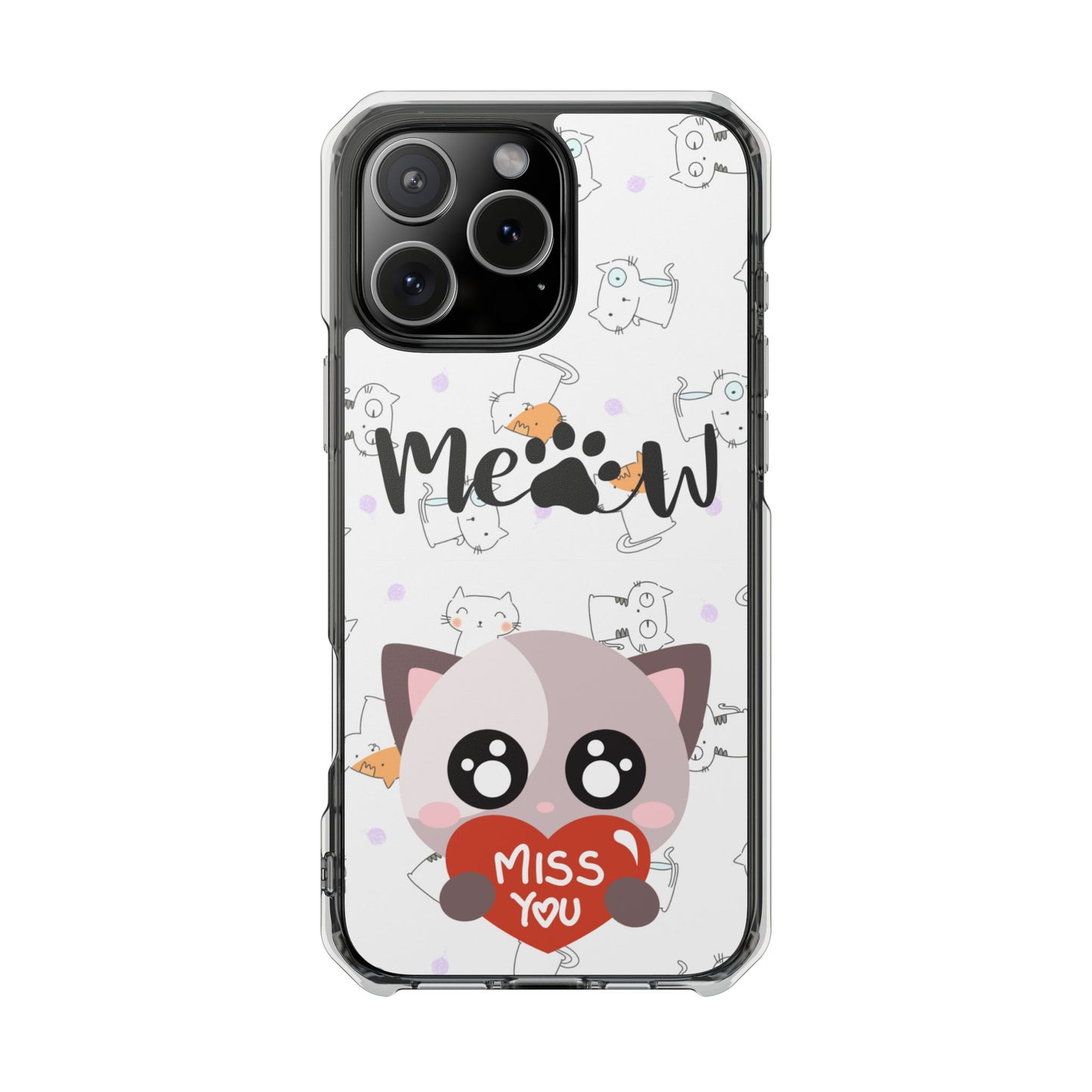 Cute Cat Magnetic Phone Case – “Meow” Design | Pet Lover Gift | iPhone 14–16 Series | Cat Mom Essential by Pawsy Prints