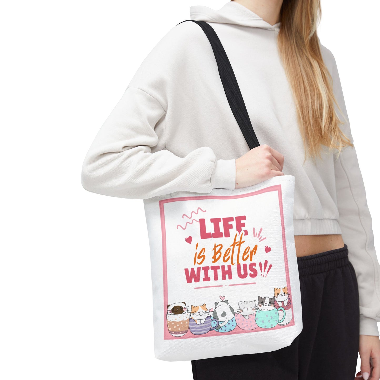 Whimsical Cat Tote Bag - "Life is Better with Us" - Cute Pet Lover Gift, Eco-Friendly Shopping Bag, Fun Summer Accessory, Stylish [...]