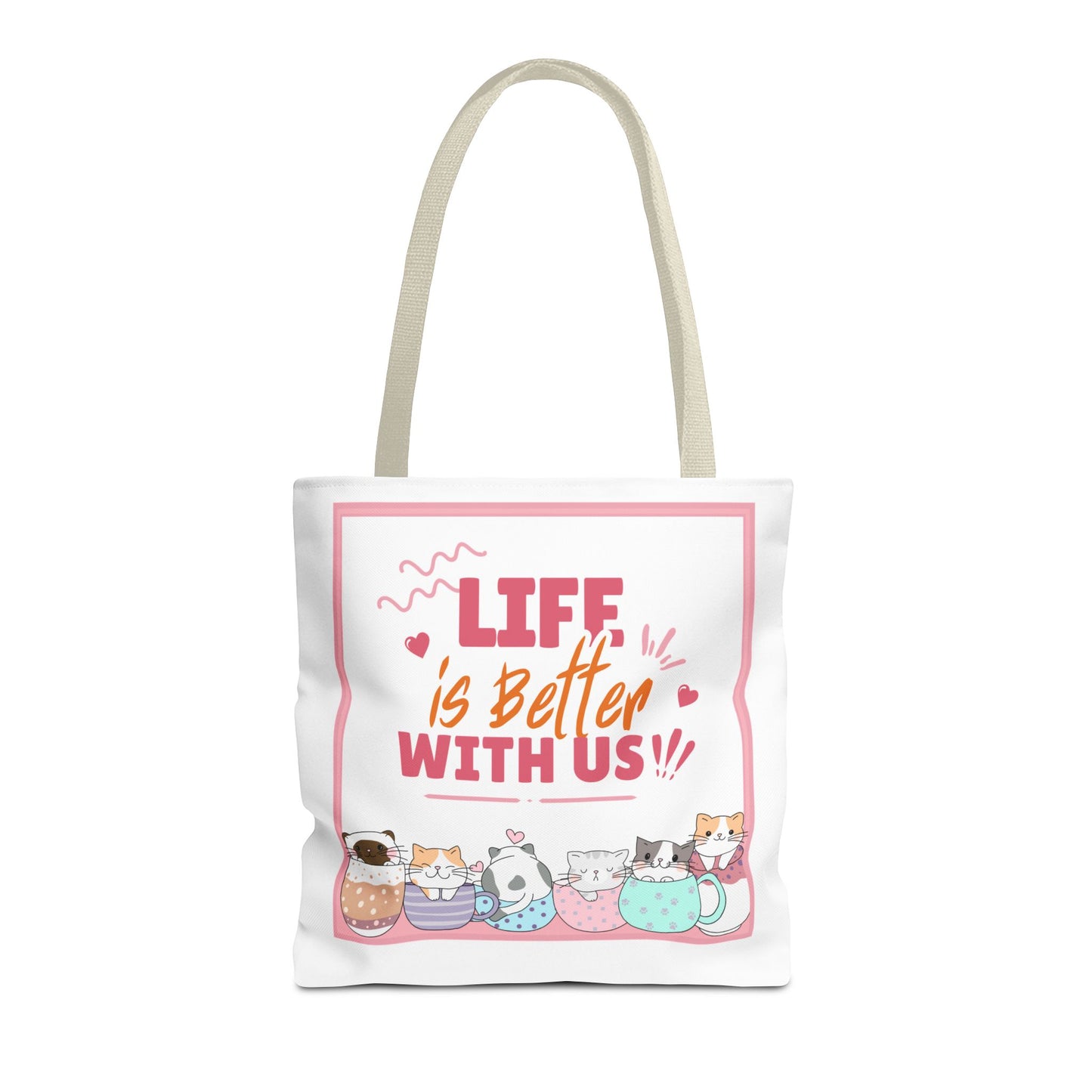 Whimsical Cat Tote Bag - "Life is Better with Us" - Cute Pet Lover Gift, Eco-Friendly Shopping Bag, Fun Summer Accessory, Stylish [...]
