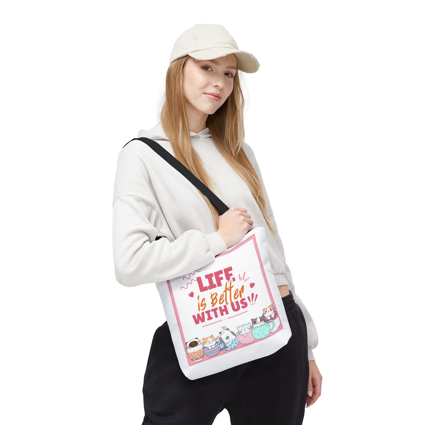 Whimsical Cat Tote Bag - "Life is Better with Us" - Cute Pet Lover Gift, Eco-Friendly Shopping Bag, Fun Summer Accessory, Stylish [...]