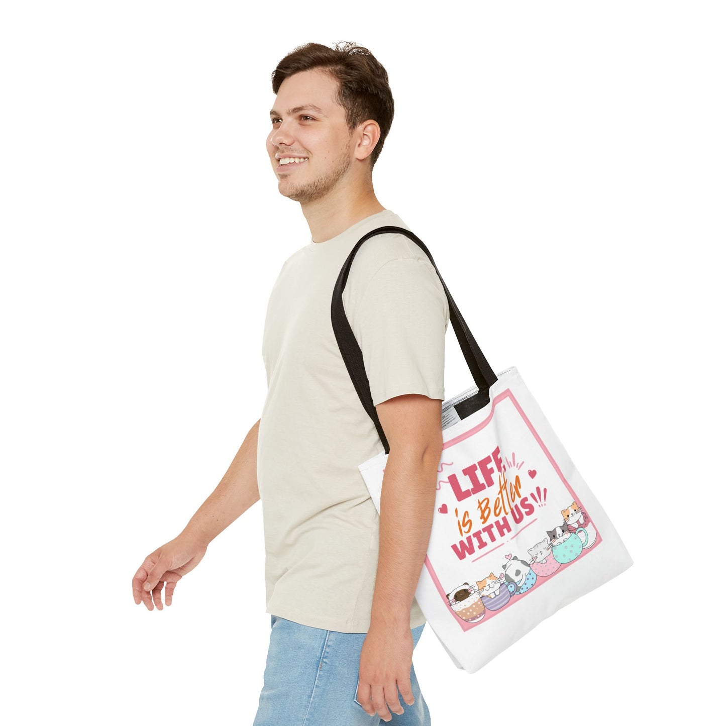 Whimsical Cat Tote Bag - "Life is Better with Us" - Cute Pet Lover Gift, Eco-Friendly Shopping Bag, Fun Summer Accessory, Stylish [...]