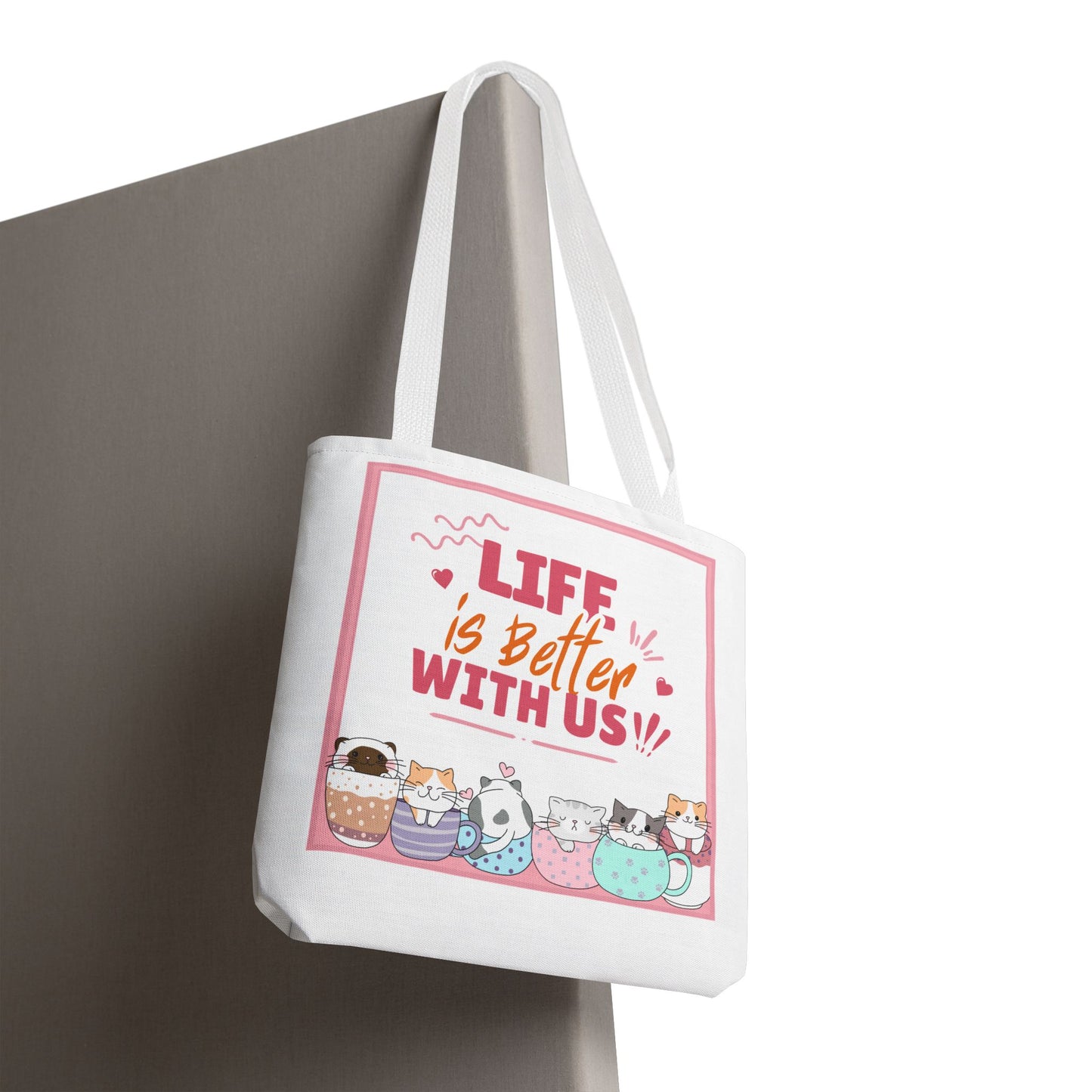 Whimsical Cat Tote Bag - "Life is Better with Us" - Cute Pet Lover Gift, Eco-Friendly Shopping Bag, Fun Summer Accessory, Stylish [...]
