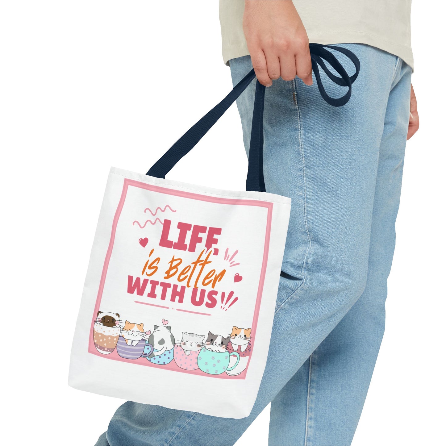Whimsical Cat Tote Bag - "Life is Better with Us" - Cute Pet Lover Gift, Eco-Friendly Shopping Bag, Fun Summer Accessory, Stylish [...]