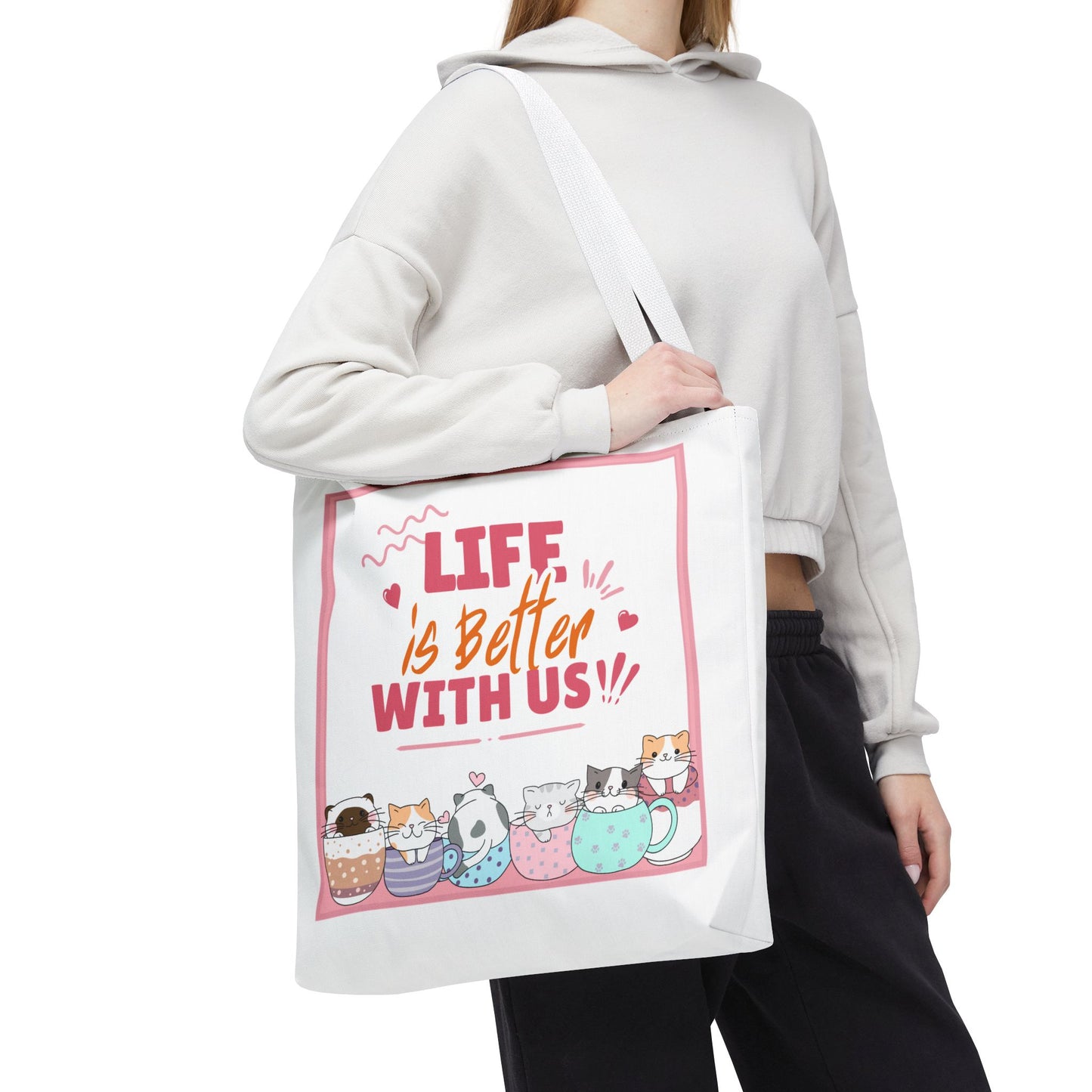 Whimsical Cat Tote Bag - "Life is Better with Us" - Cute Pet Lover Gift, Eco-Friendly Shopping Bag, Fun Summer Accessory, Stylish [...]
