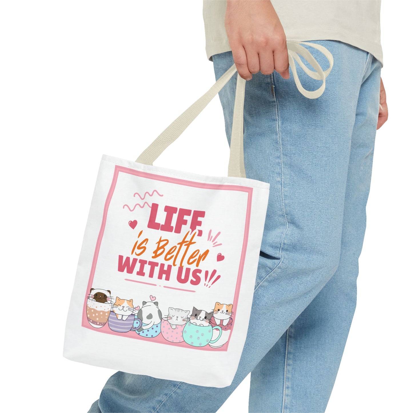 Whimsical Cat Tote Bag - "Life is Better with Us" - Cute Pet Lover Gift, Eco-Friendly Shopping Bag, Fun Summer Accessory, Stylish [...]
