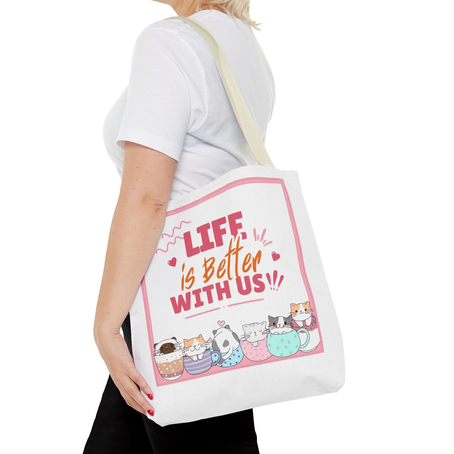Whimsical Cat Tote Bag - "Life is Better with Us" - Cute Pet Lover Gift, Eco-Friendly Shopping Bag, Fun Summer Accessory, Stylish [...]