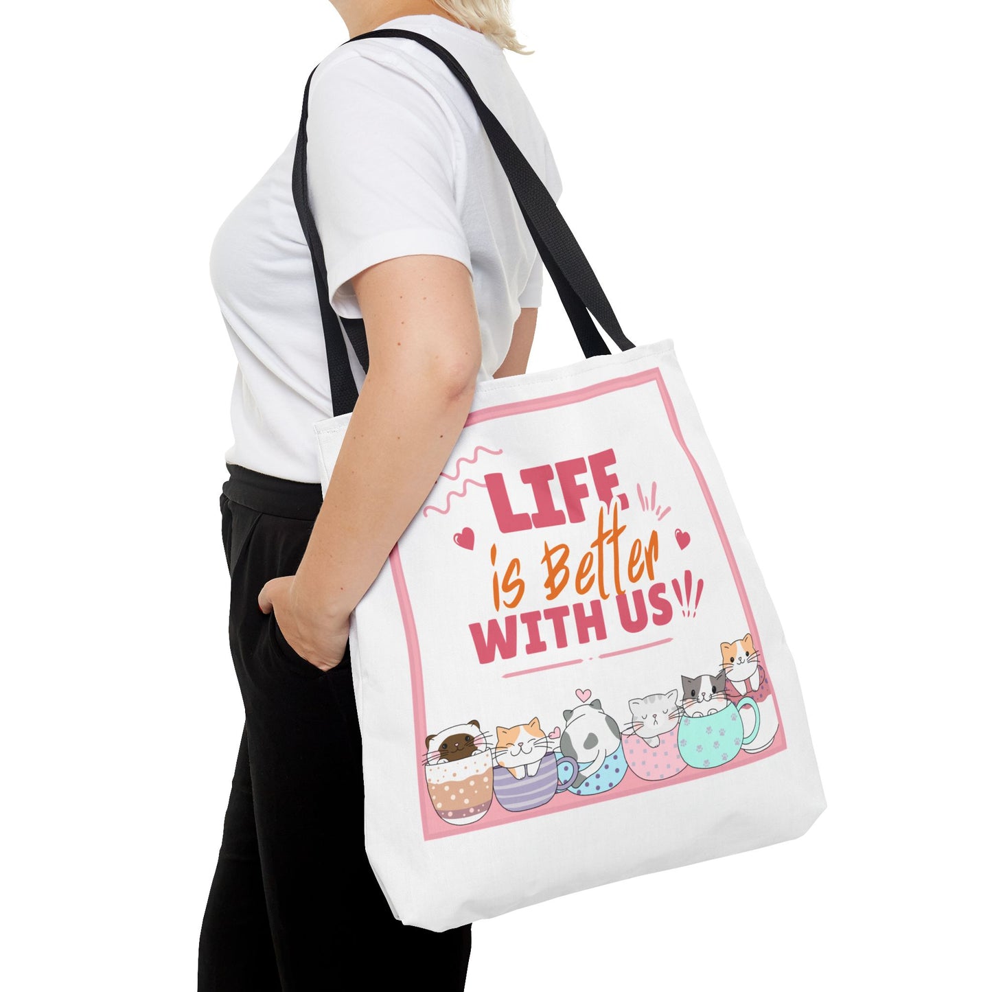Whimsical Cat Tote Bag - "Life is Better with Us" - Cute Pet Lover Gift, Eco-Friendly Shopping Bag, Fun Summer Accessory, Stylish [...]