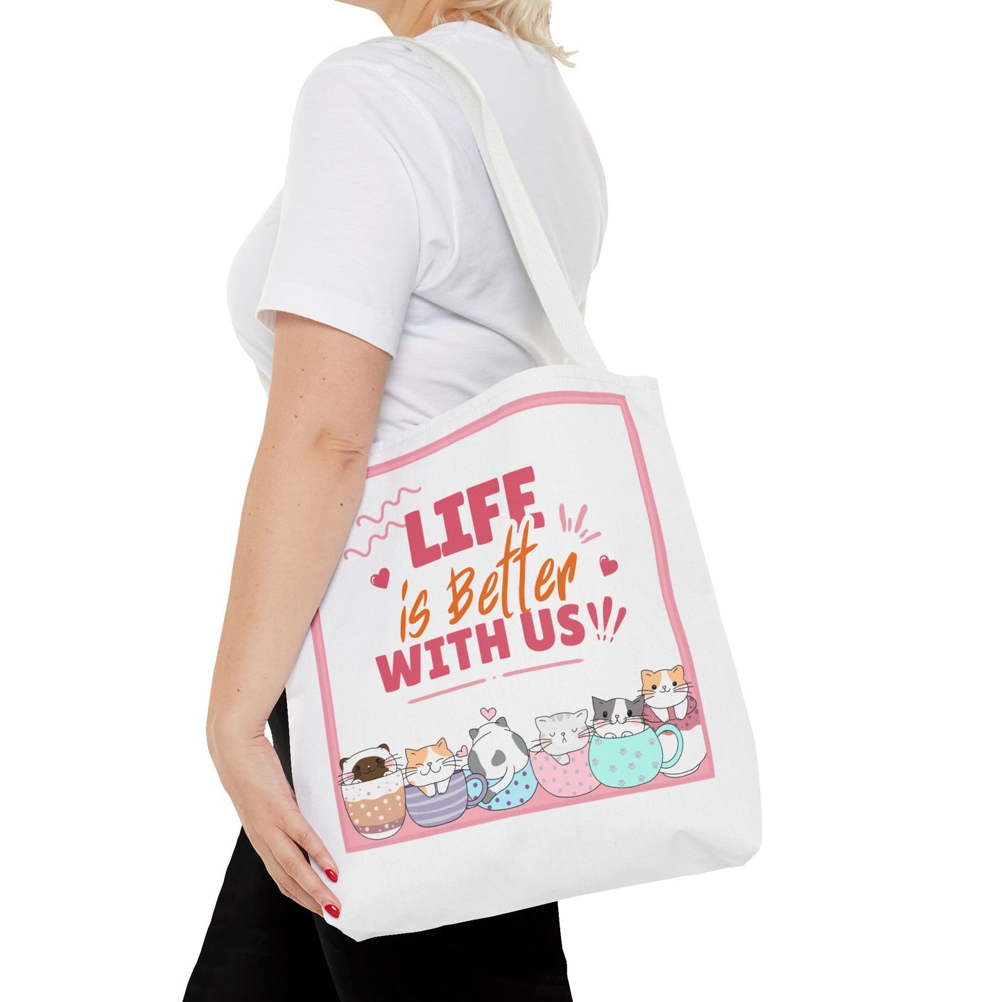 Whimsical Cat Tote Bag - "Life is Better with Us" - Cute Pet Lover Gift, Eco-Friendly Shopping Bag, Fun Summer Accessory, Stylish [...]